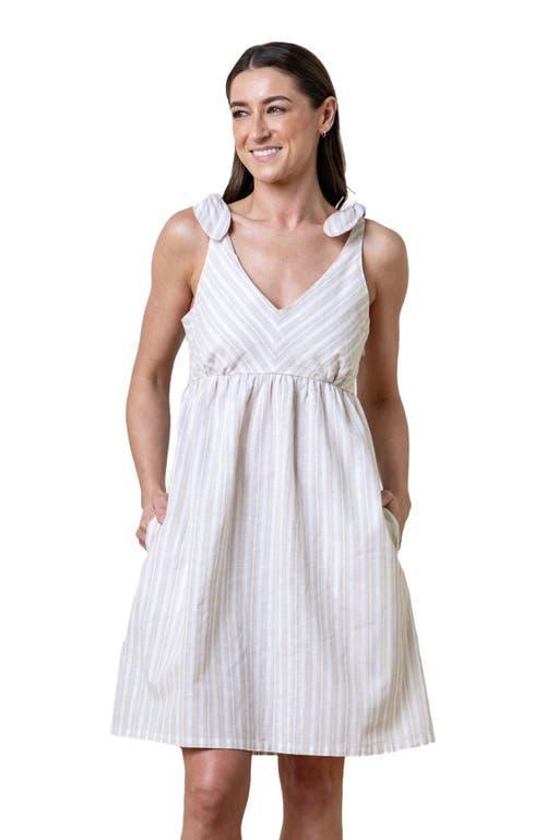 Hope & Henry Women's Sleeveless Bow Shoulder Dress in Stone Stripe Linen at Nordstrom, Size 6 Product Image