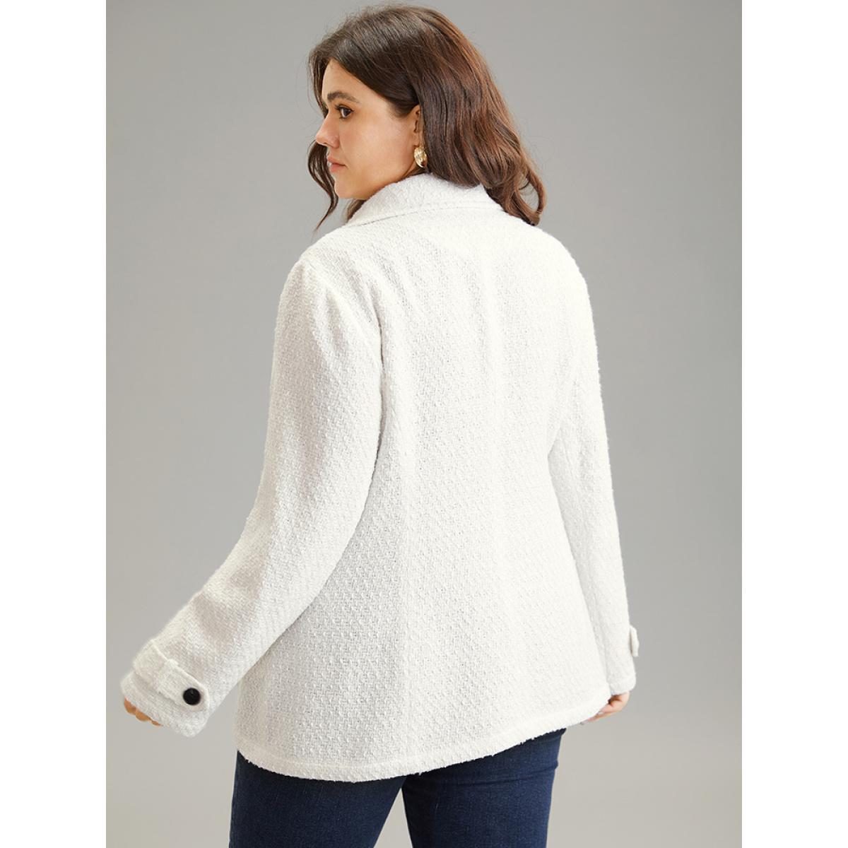 Plus Size Tweed Lapel Collar Button Up Pocket Coat Women White Elegant Texture Ladies Everyday Winter Coats BloomChic 10/M Product Image