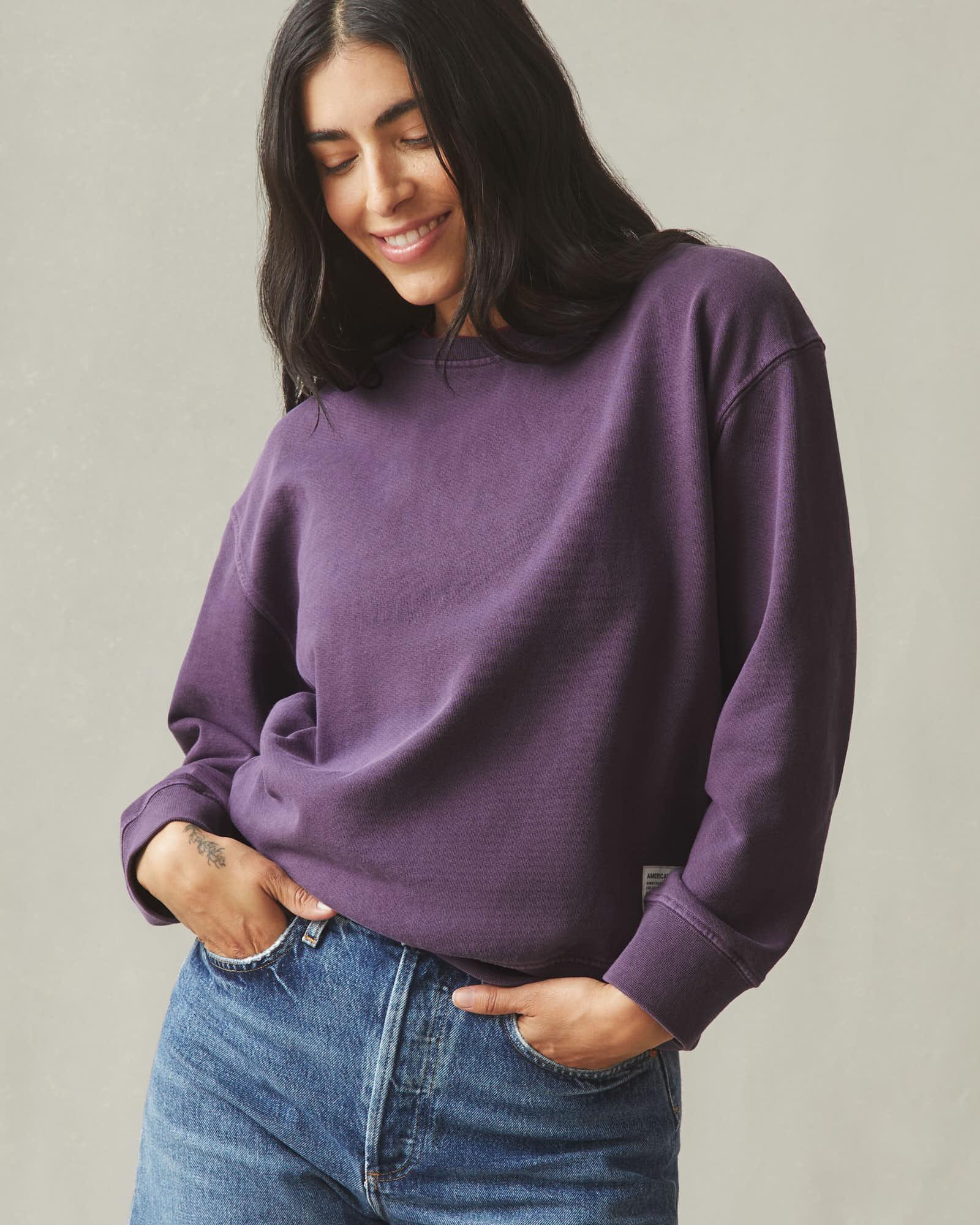Women's Vintage Wash Relaxed French Terry Crew - Deep Purple Product Image