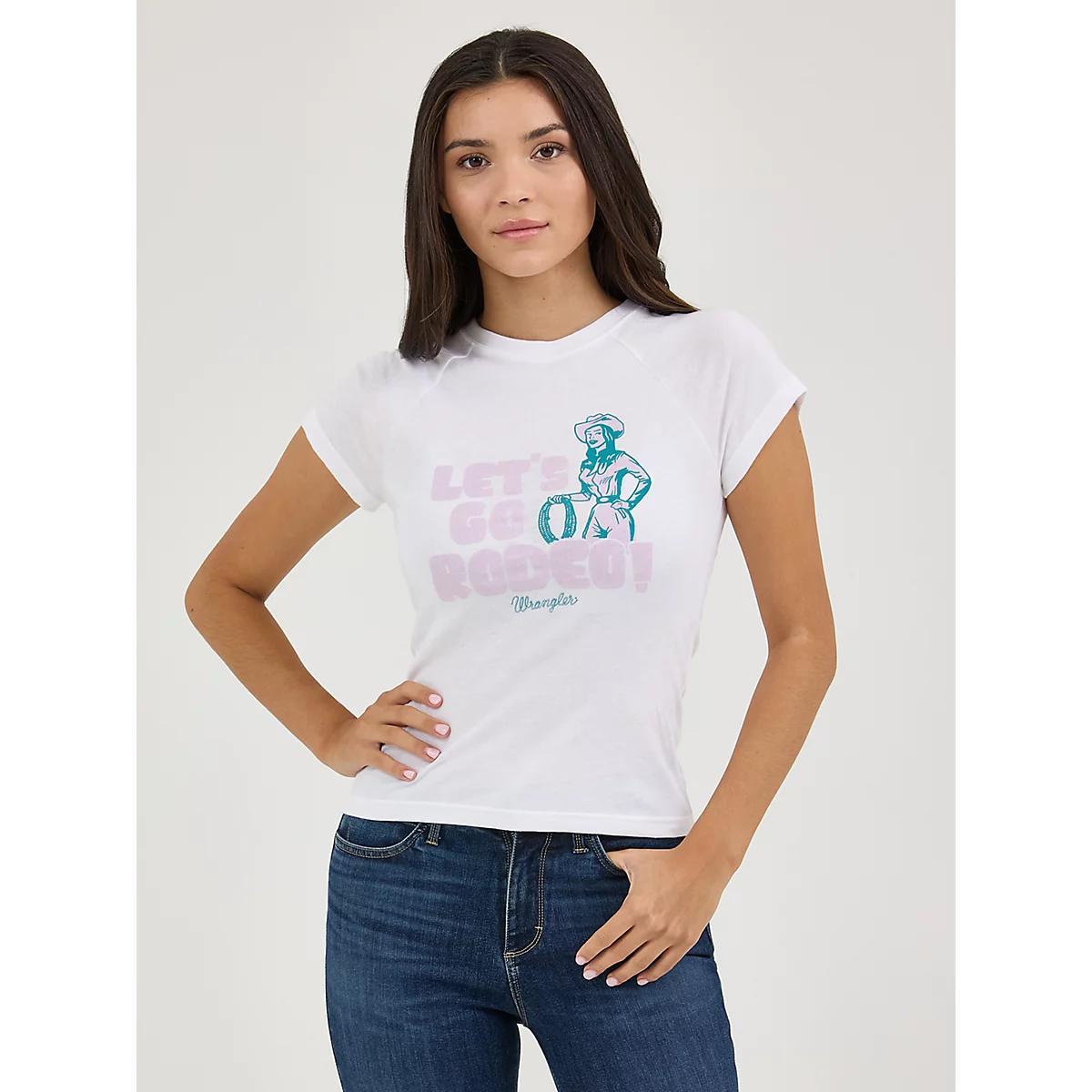 Women's Wrangler Shrunken Western Raglan Tee in Lets Go Rodeo Product Image