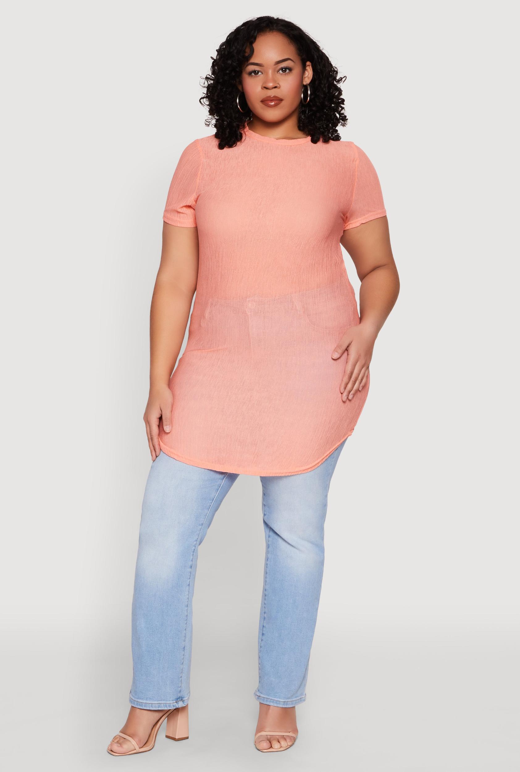 Womens Plus Size Sheer Short Sleeve Tunic Top Product Image