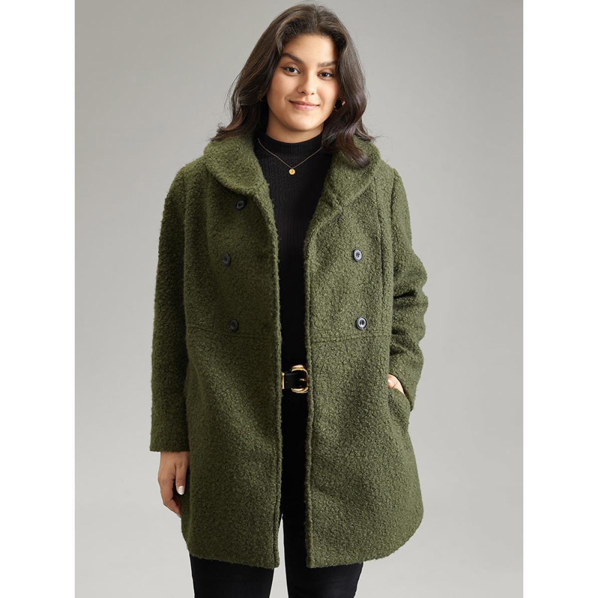 Plus Size Fluffy Asymmetrical Neck Double Breasted Coat Women ArmyGreen Casual Lined Ladies Dailywear Winter Coats BloomChic 14-16/1X Product Image