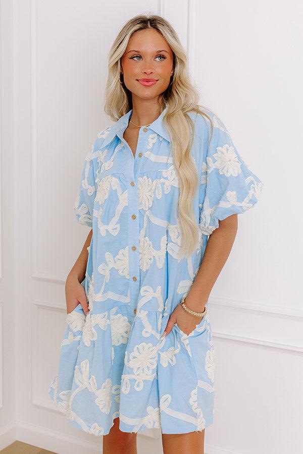 Floral Statement Embroidered Mini Dress in Sky Blue Product Image
