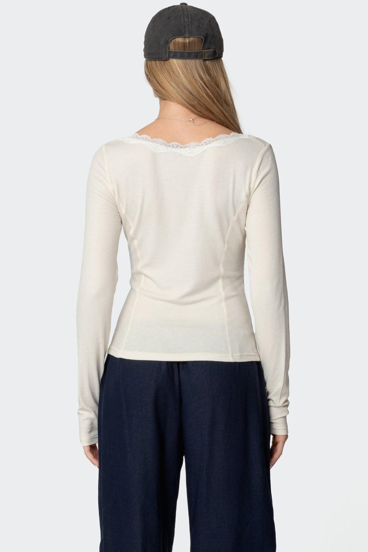Mel Lace Trim V Neck Top Product Image