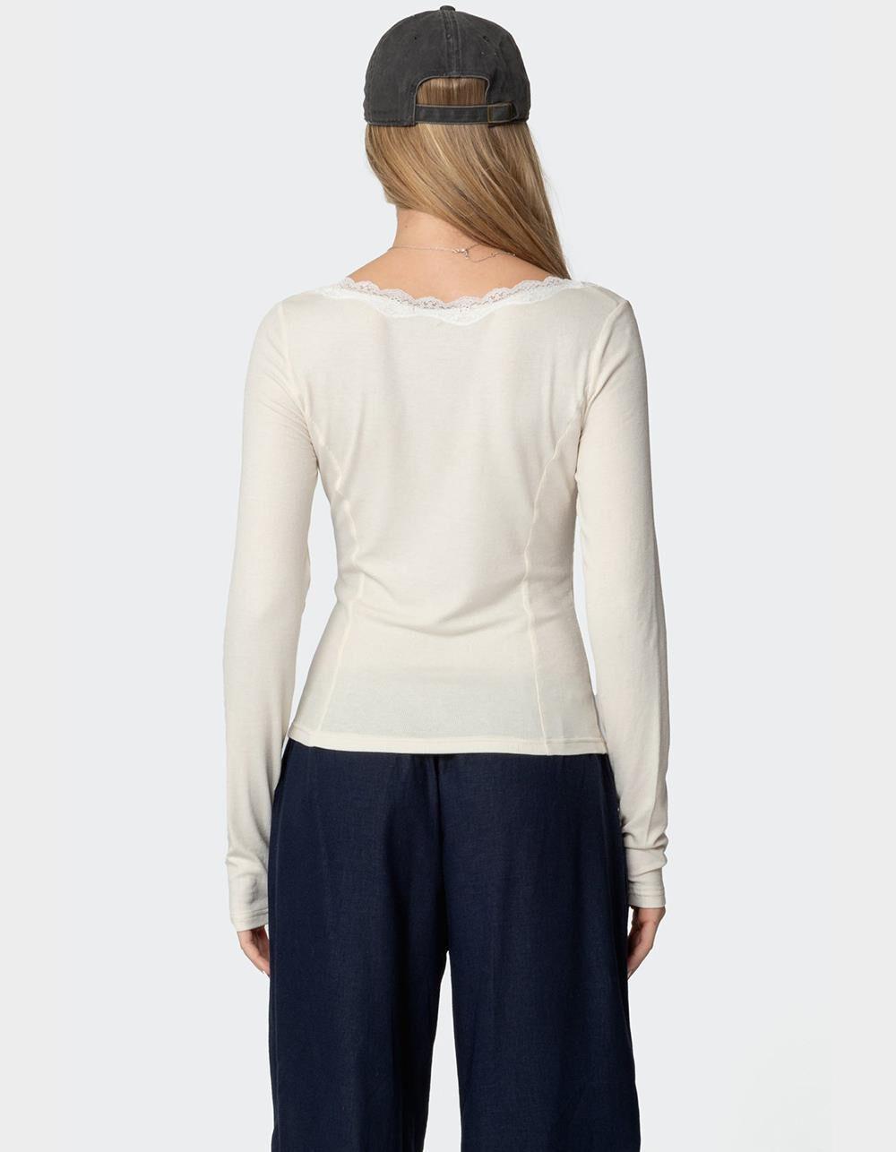 EDIKTED Mel Lace Trim V-Neck Top Product Image