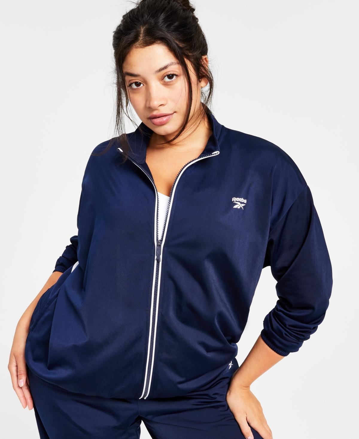 Reebok Womens Logo Tricot Long-Sleeve Track Jacket, A Macys Exclusive Product Image