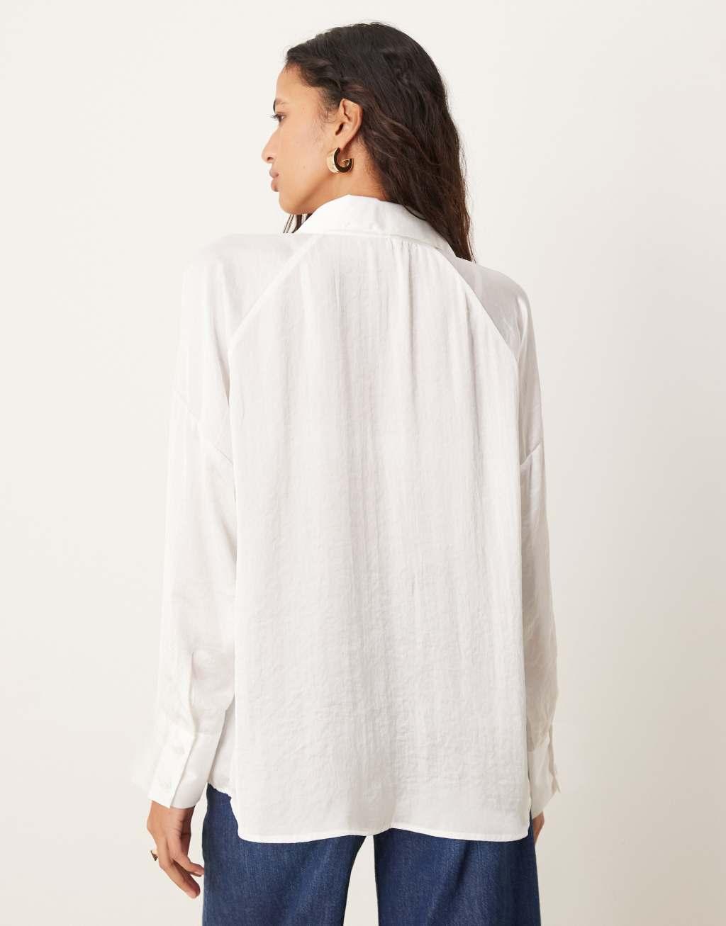 ASOS DESIGN satin oversized shirt in ivory Product Image