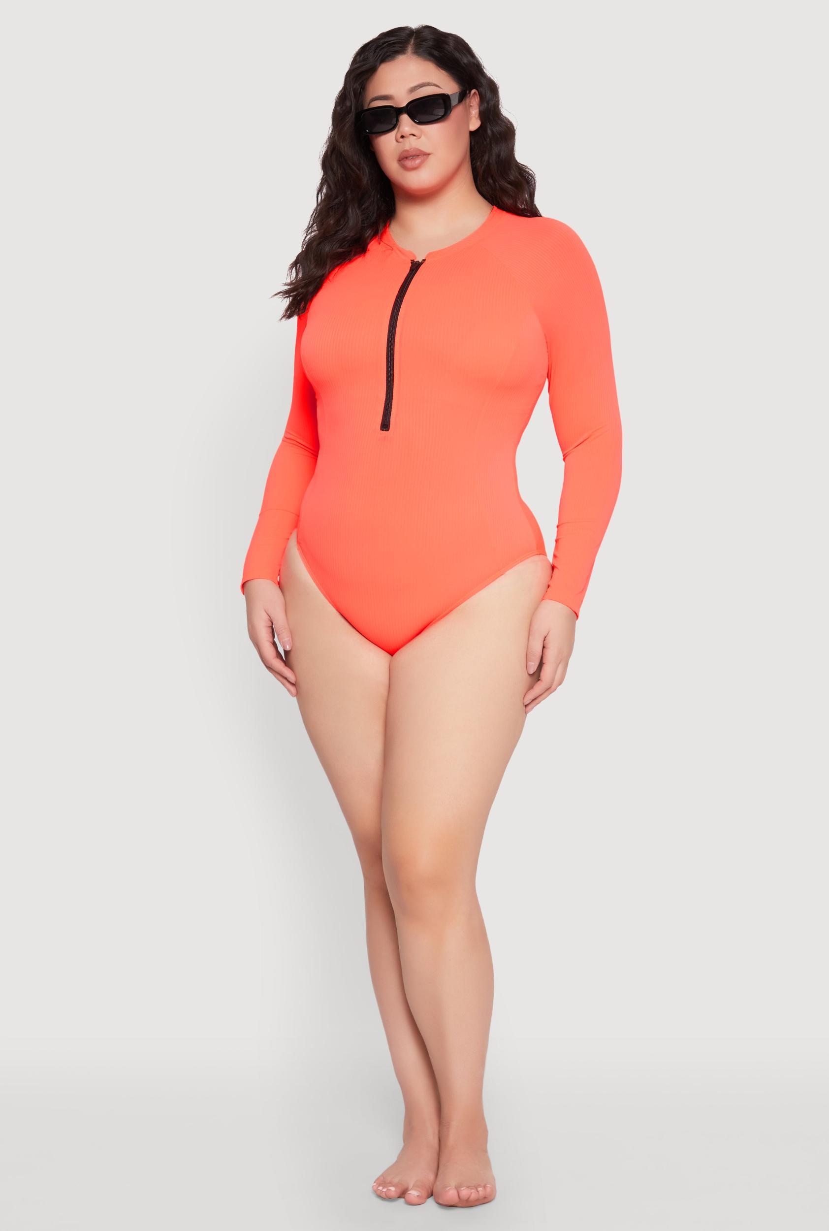 Womens Plus Size Zip Front Rash Guard One Piece Swimsuit Product Image