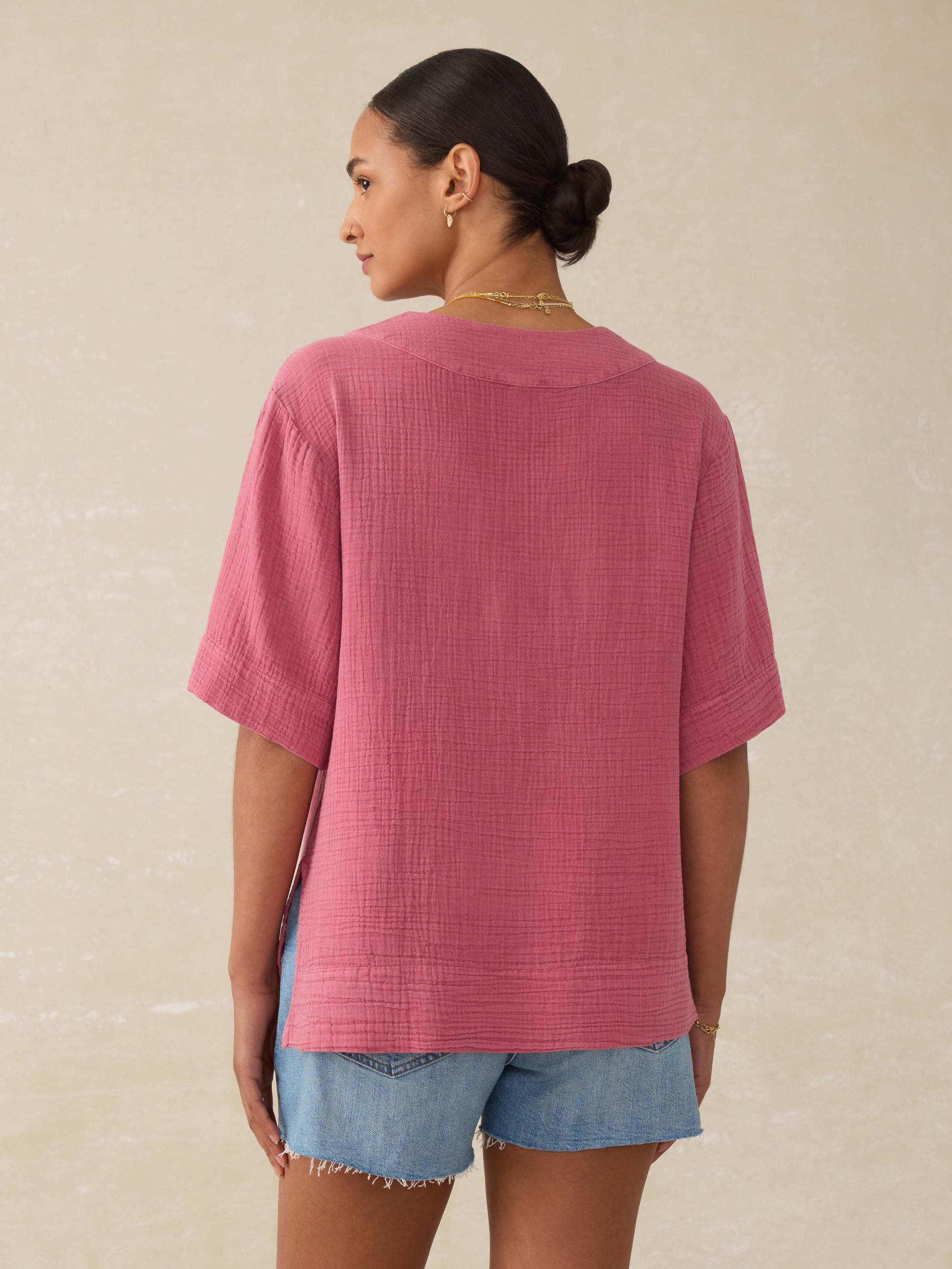 Dune Cotton Gauze Short Sleeve Popover - Heather Rose Female Product Image