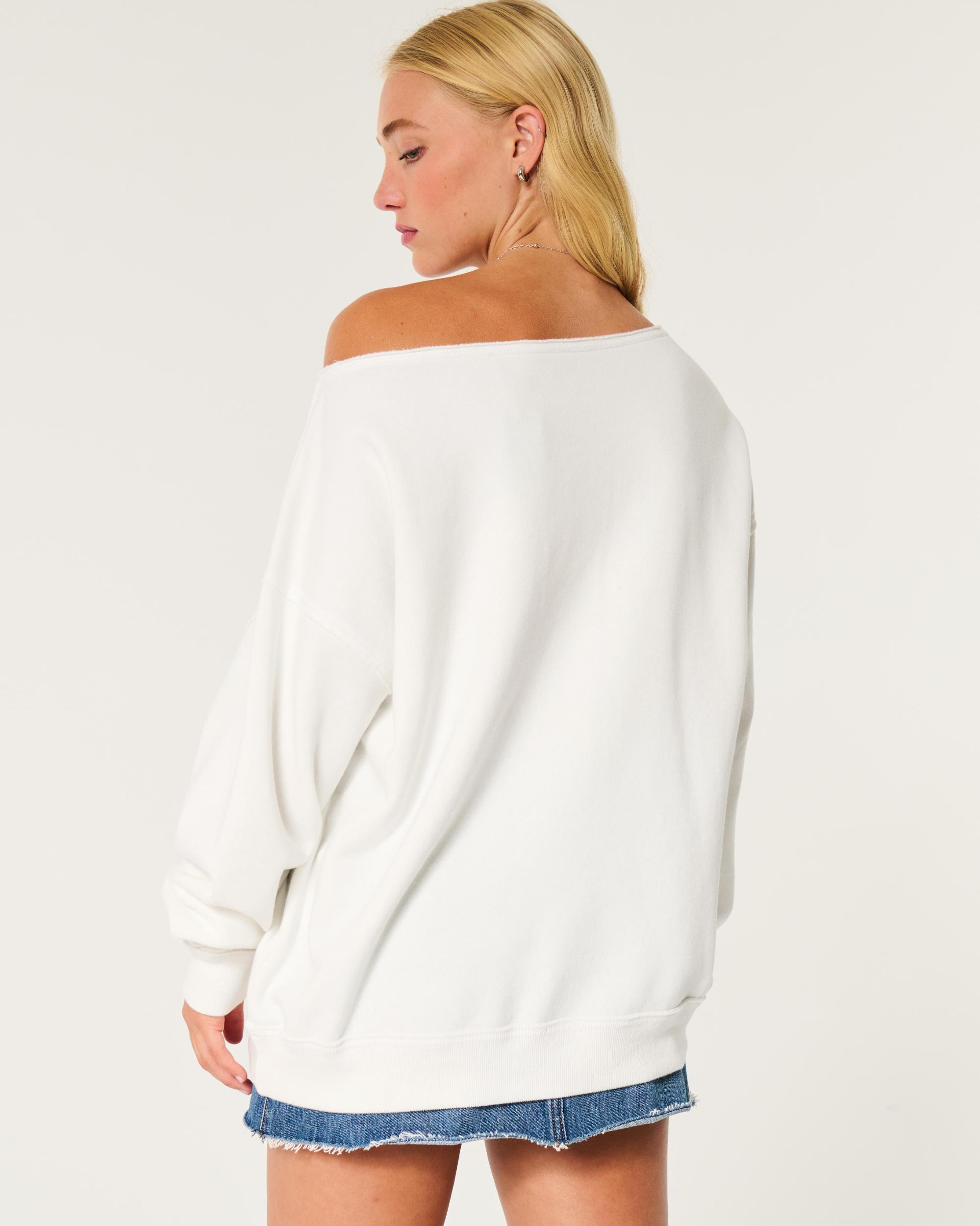 Oversized Off-the-Shoulder University of Notre Dame Graphic Sweatshirt Product Image