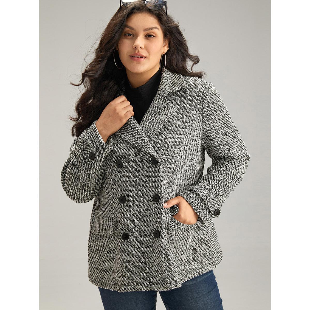 Plus Size Tweed Lapel Collar Button Up Pocket Coat Women Black Elegant Texture Ladies Everyday Winter Coats BloomChic 22-24/3X Product Image