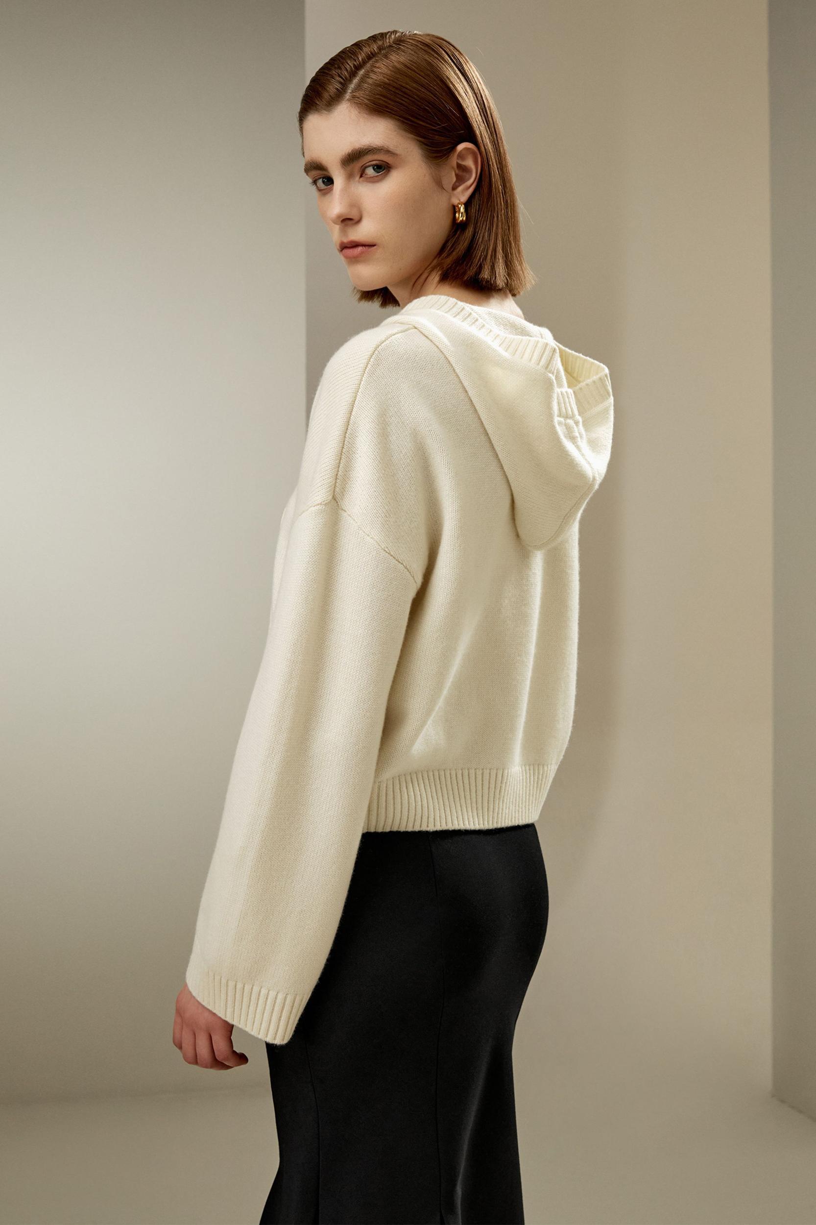 Cropped Wool-Cashmere Blend Hoodie Product Image