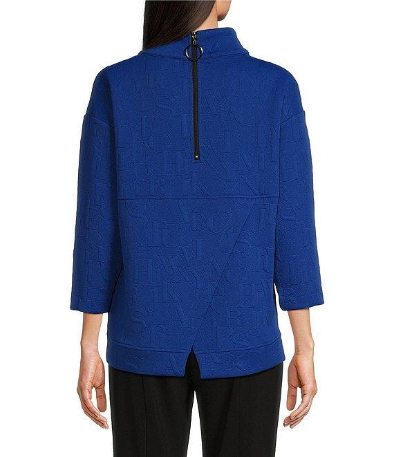 Ali Miles Knit Jacquard Button Detail Mock Neck 3/4 Sleeve Tunic Product Image