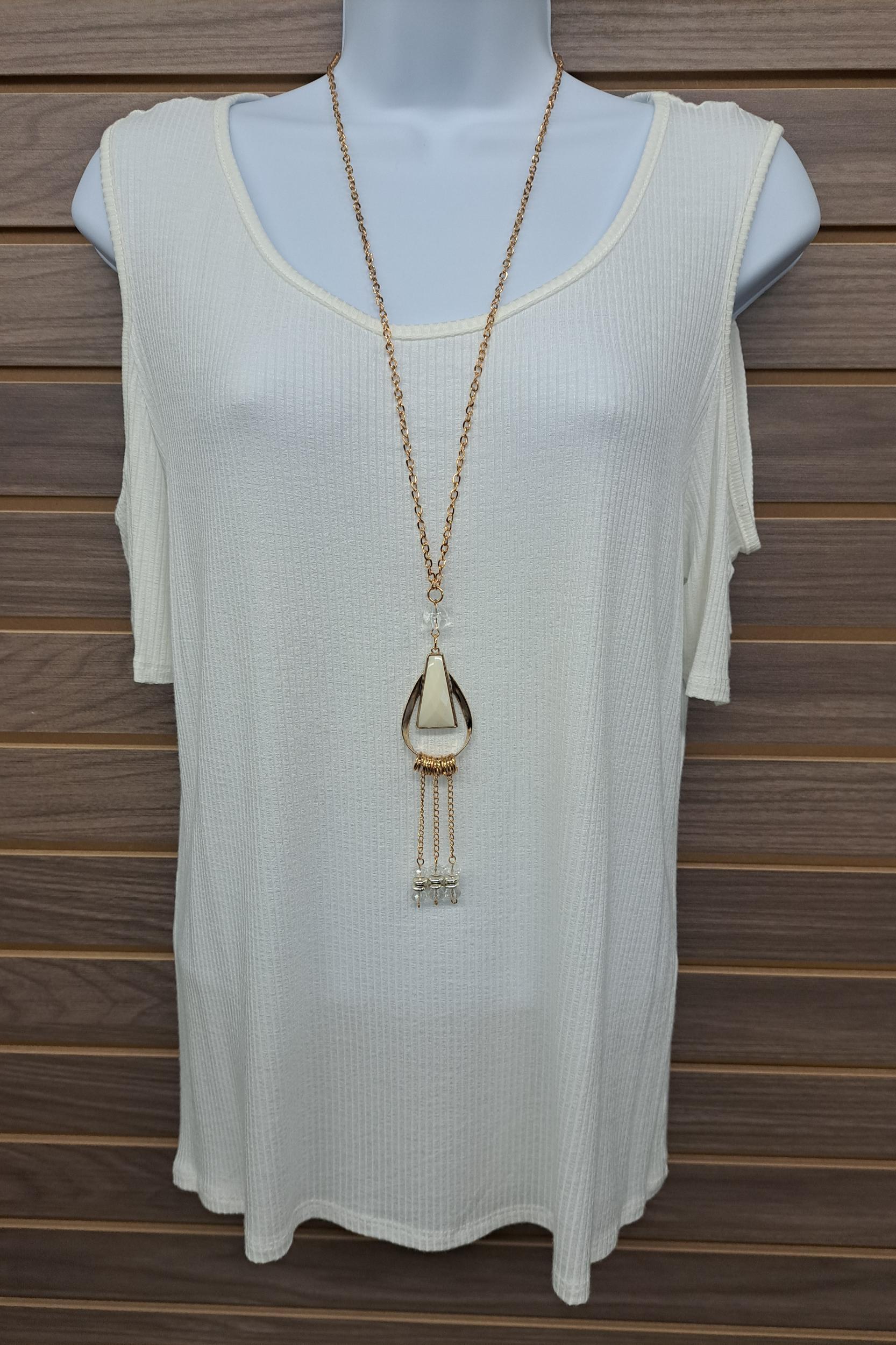 Cold shoulder necklace top short sleeve Product Image
