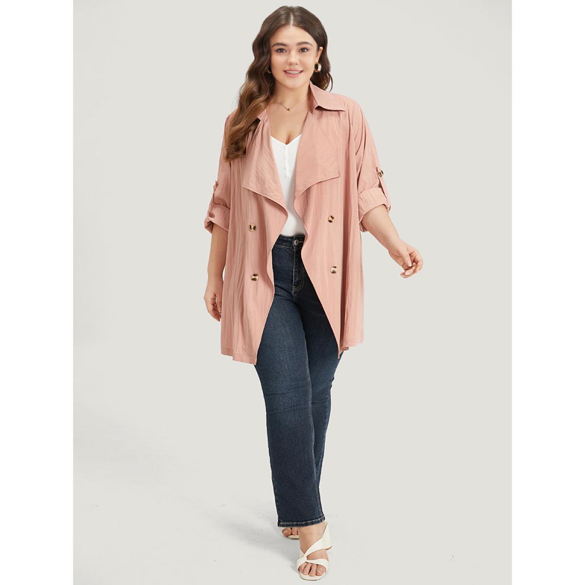 Plus Size Plain Lapel Collar Asymmetrical Tab Sleeve Coat Women Rouge Casual Plain Loose Ladies Dailywear Winter Coats BloomChic 18-20/2X Product Image