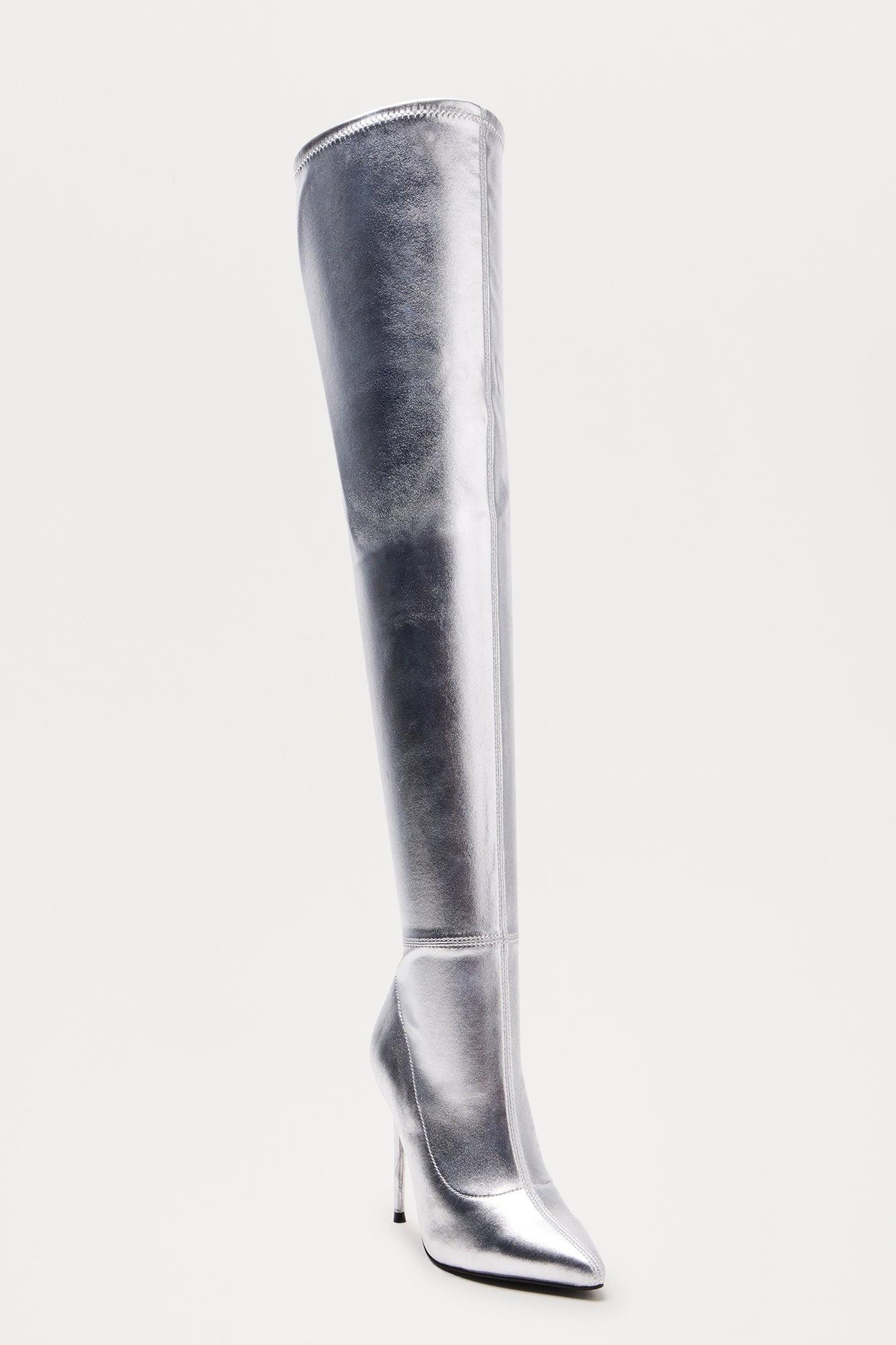 Kylan Thigh High Boots - Silver Product Image