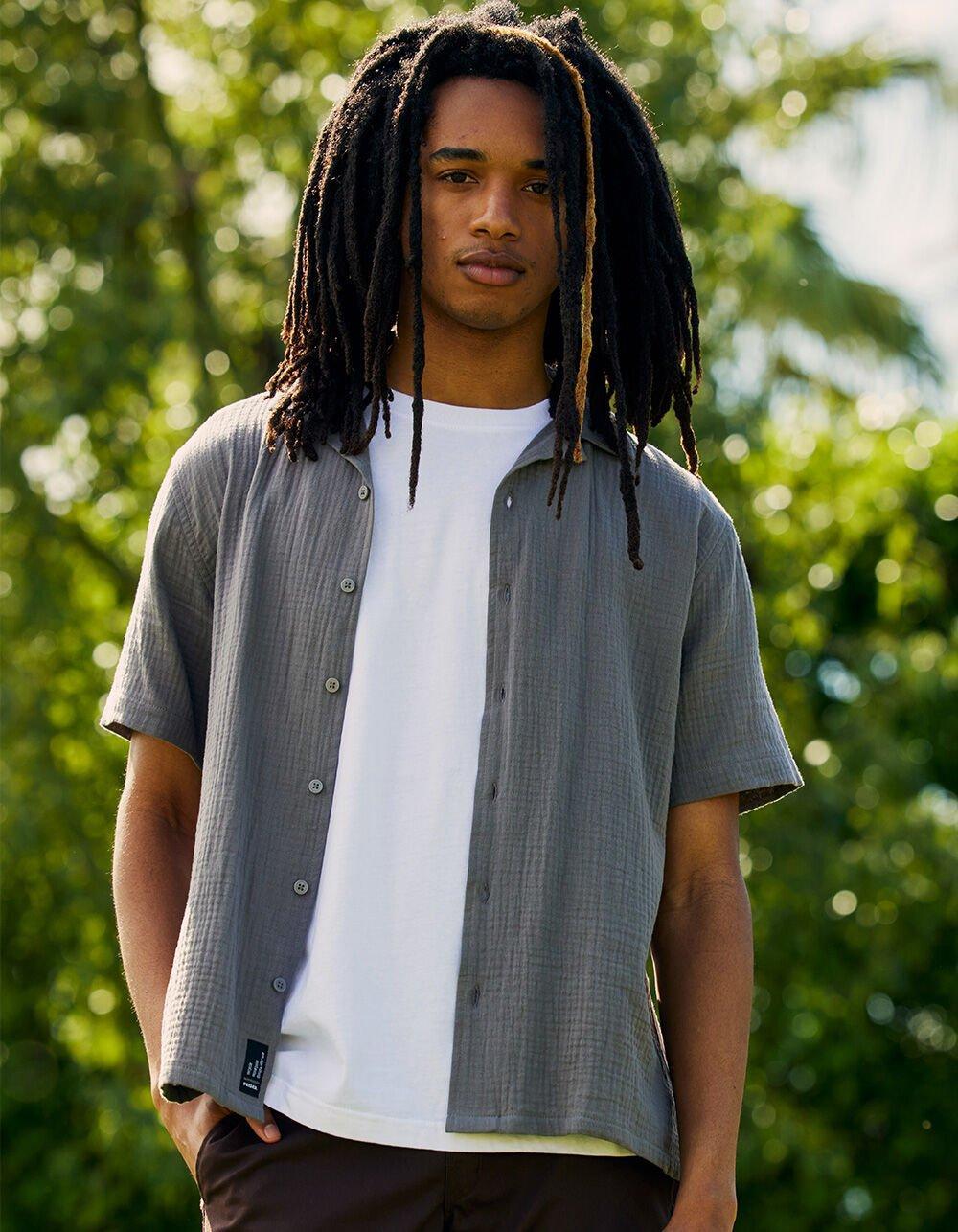 RSQ Mens Gauze Camp Shirt - DARK GRAY Product Image