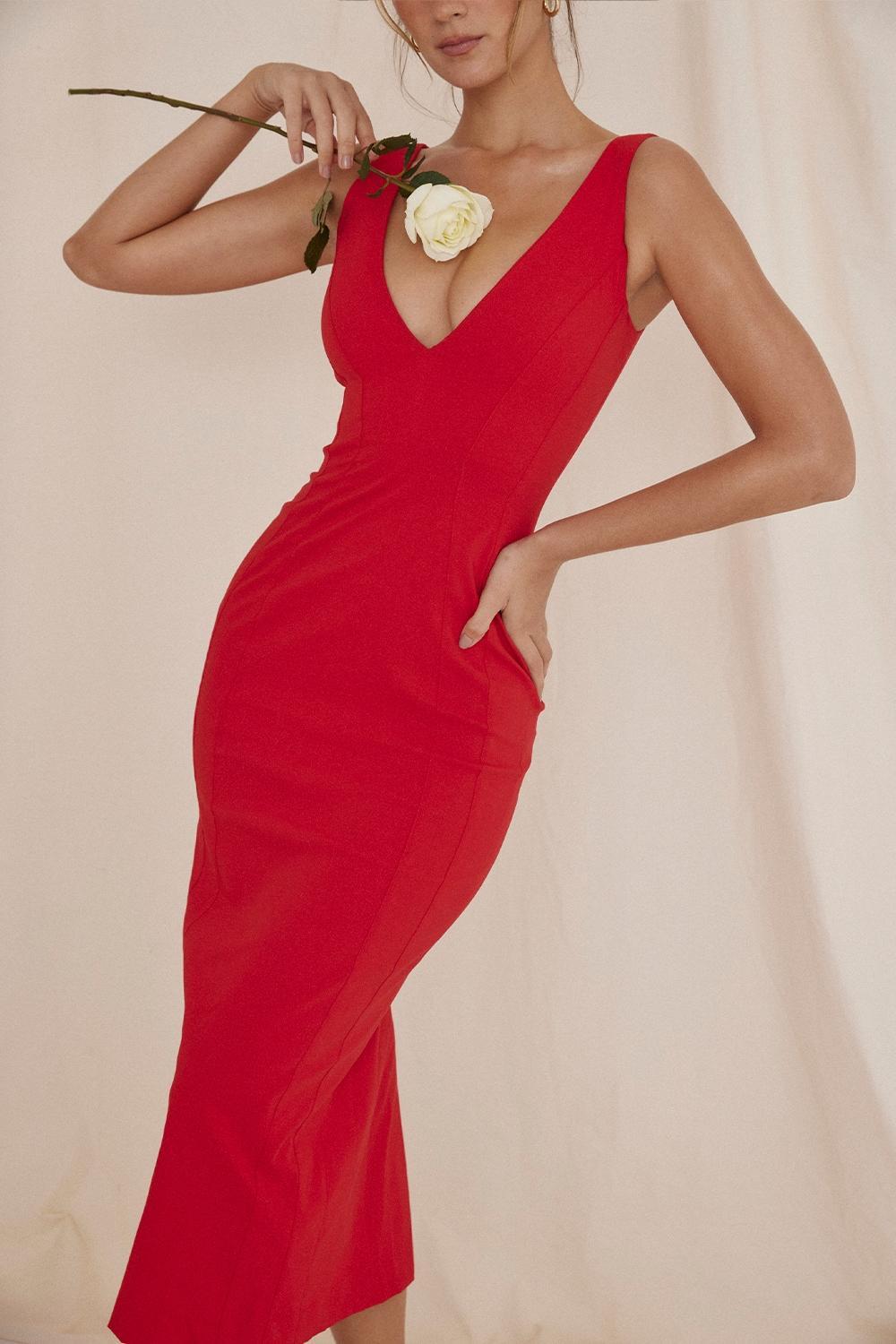 Cece Red Rose Plunge Maxi Dress Product Image