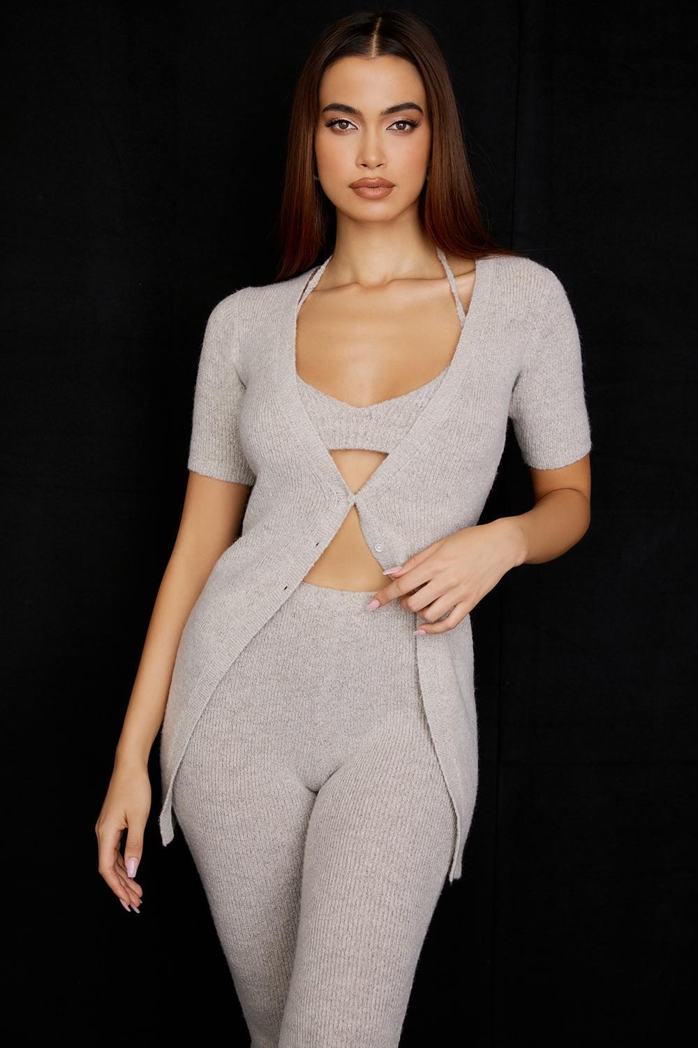 Opal Oatmeal Ribbed Knit Cardigan Product Image