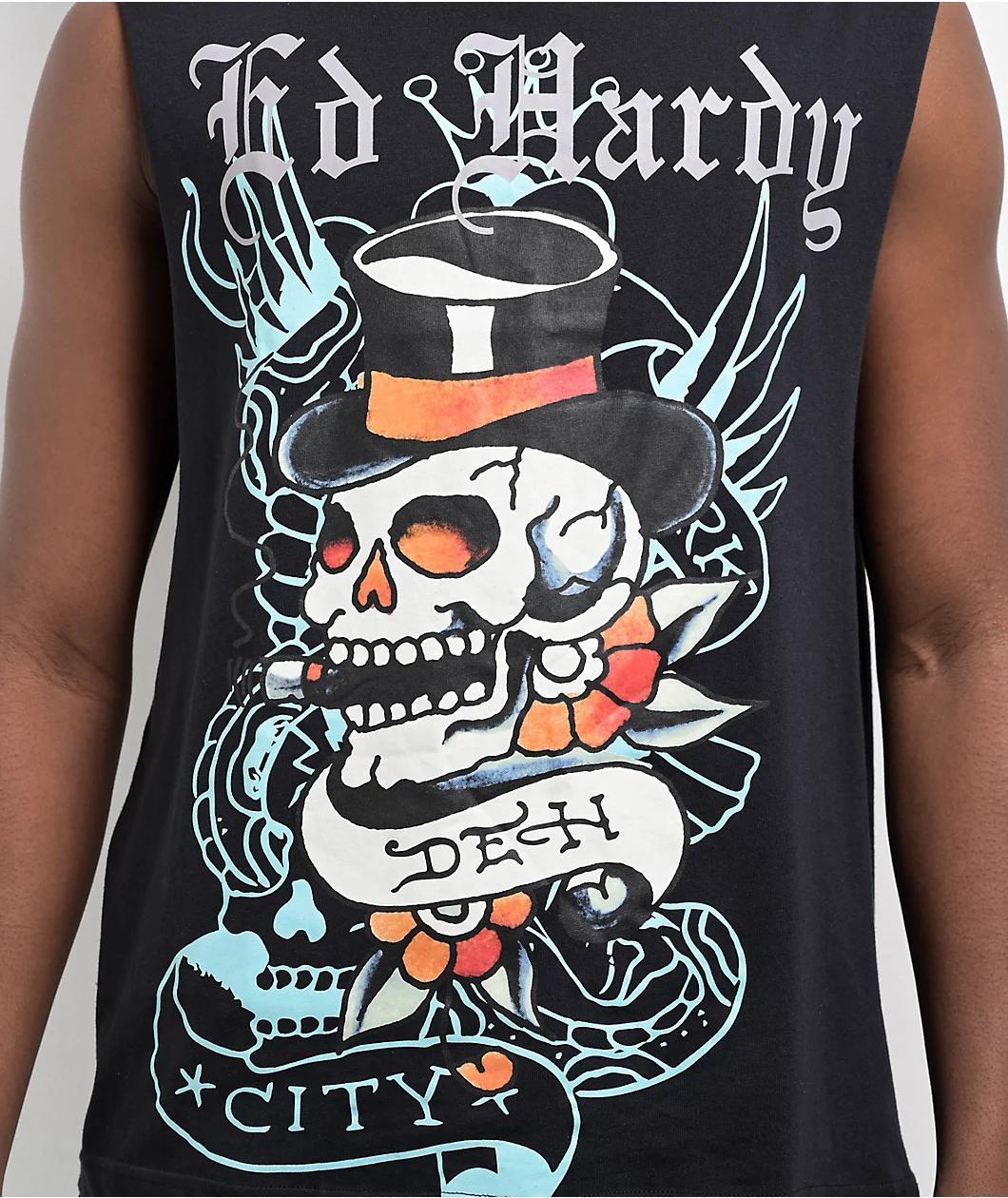 Ed Hardy Skull Top Hat Black Tank Top Product Image