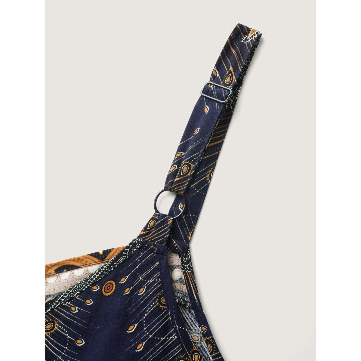 Plus Size Navy Boho Print Asymmetrical Hem Jumpsuit Women Sleeveless V-neck Vacation Loose Jumpsuits BloomChic 26/4X Product Image