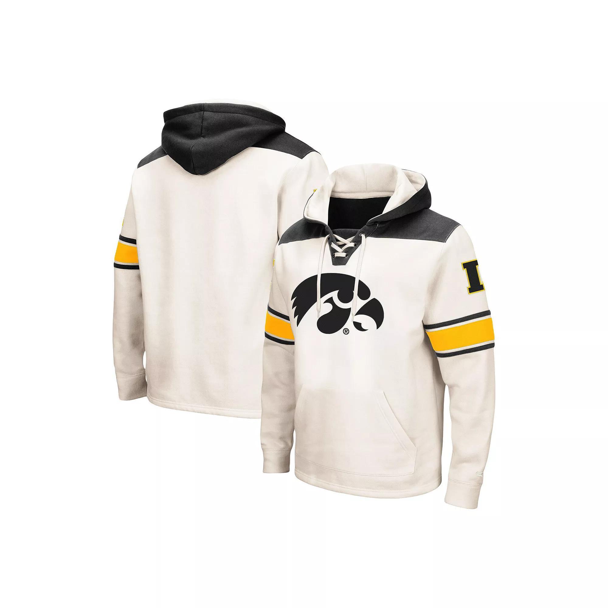 Men's Colosseum Cream Iowa Hawkeyes Big & Tall Hockey Lace-Up Pullover Hoodie, Size: 2XLT, Beige Product Image