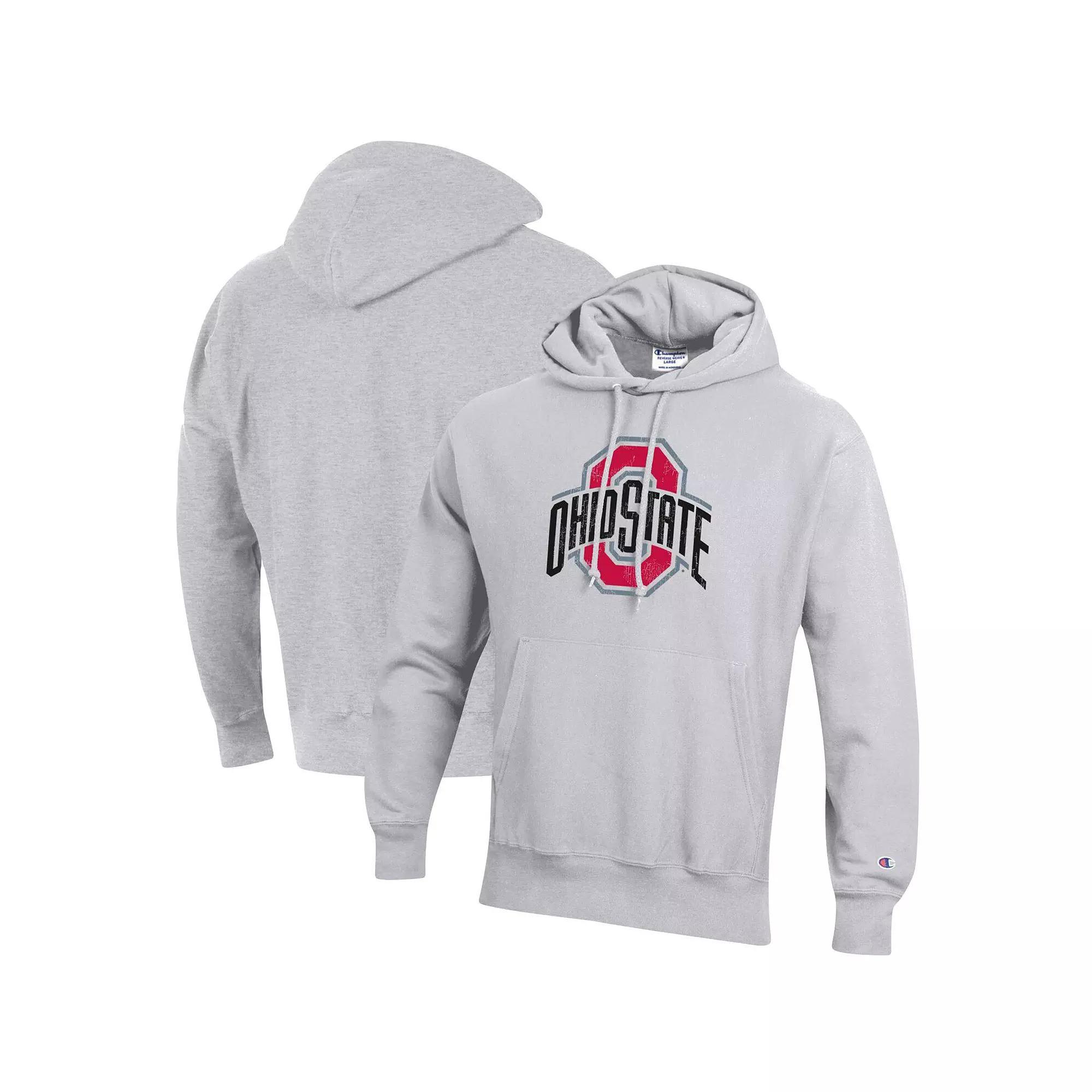 Men's Champion Heathered Gray Ohio State Buckeyes Vault Logo Reverse Weave Pullover Hoodie, Size: Medium, Grey Product Image