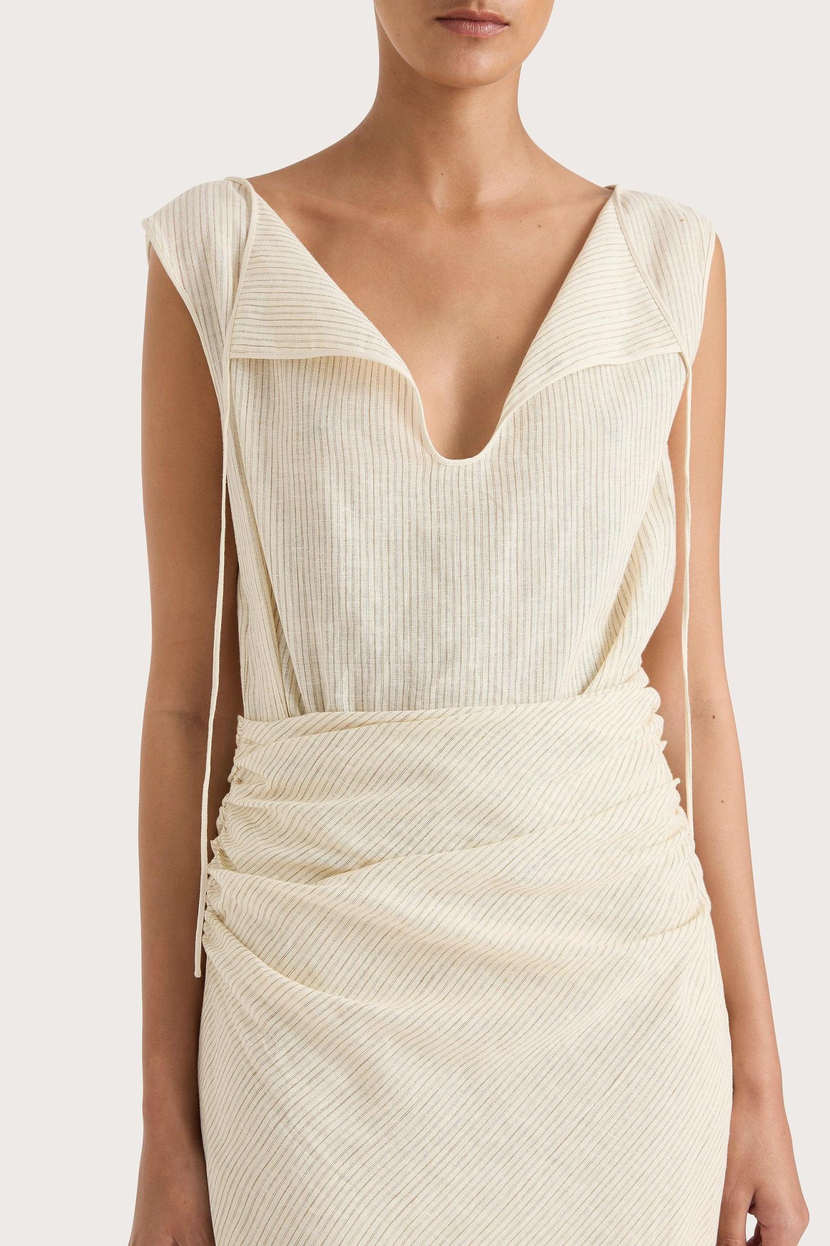 Aveline Dress Beige Pinstripe Product Image