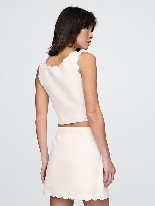 Linen-Blend Scalloped Cropped Top Product Image