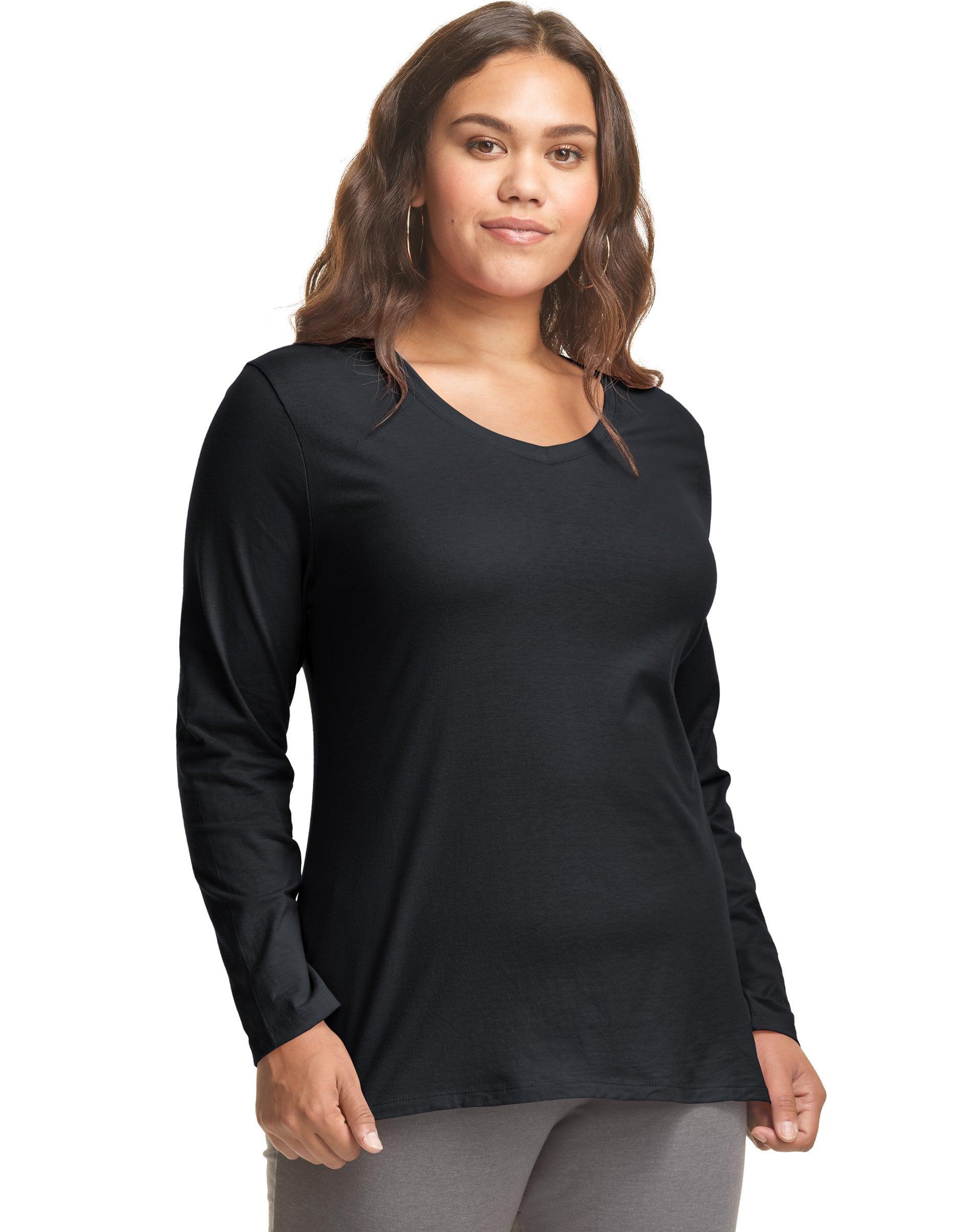 Hanes Womens Long Sleeve V-Neck Cotton T-Shirt (Plus Size) Allgood Gold 4X Product Image