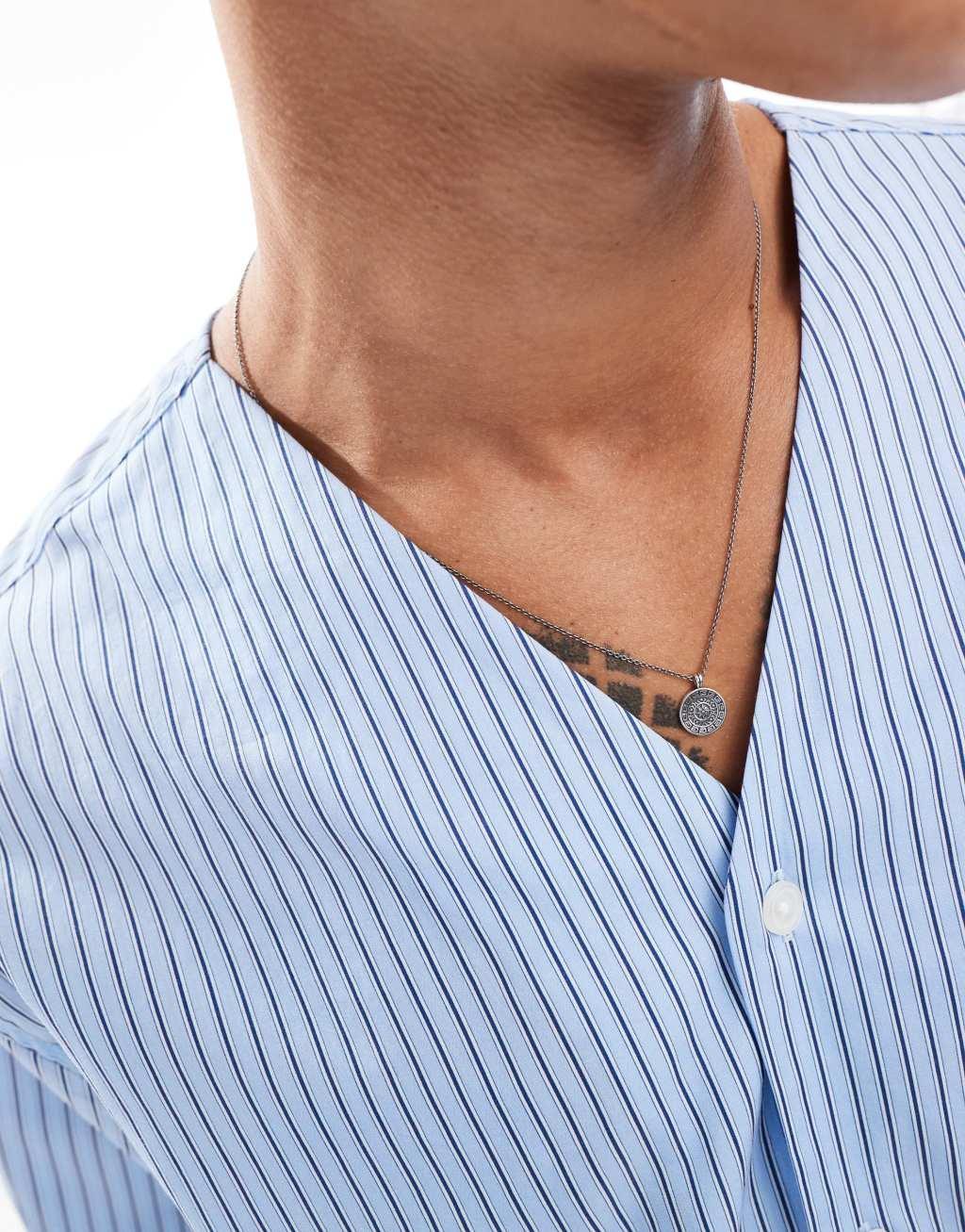 ASOS DESIGN oversized boxy long sleeve shirt with baseball neck in blue stripe Product Image