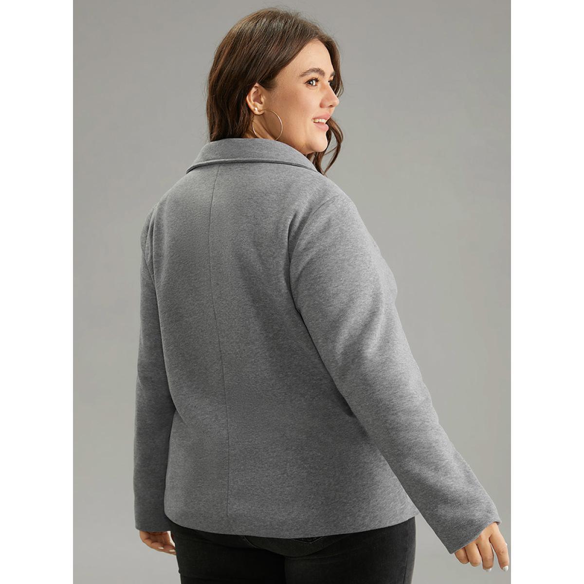 Plus Size Solid Zipper Asymmetrical Pocket Lapel Collar Coat Women Gray Casual Lined Ladies Dailywear Winter Coats BloomChic 30/6X Product Image