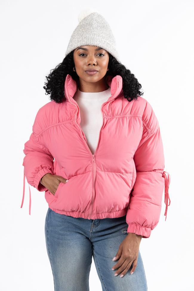 Where You'll Find Me Pink Bow Sleeve Puffer Jacket FINAL SALE Product Image