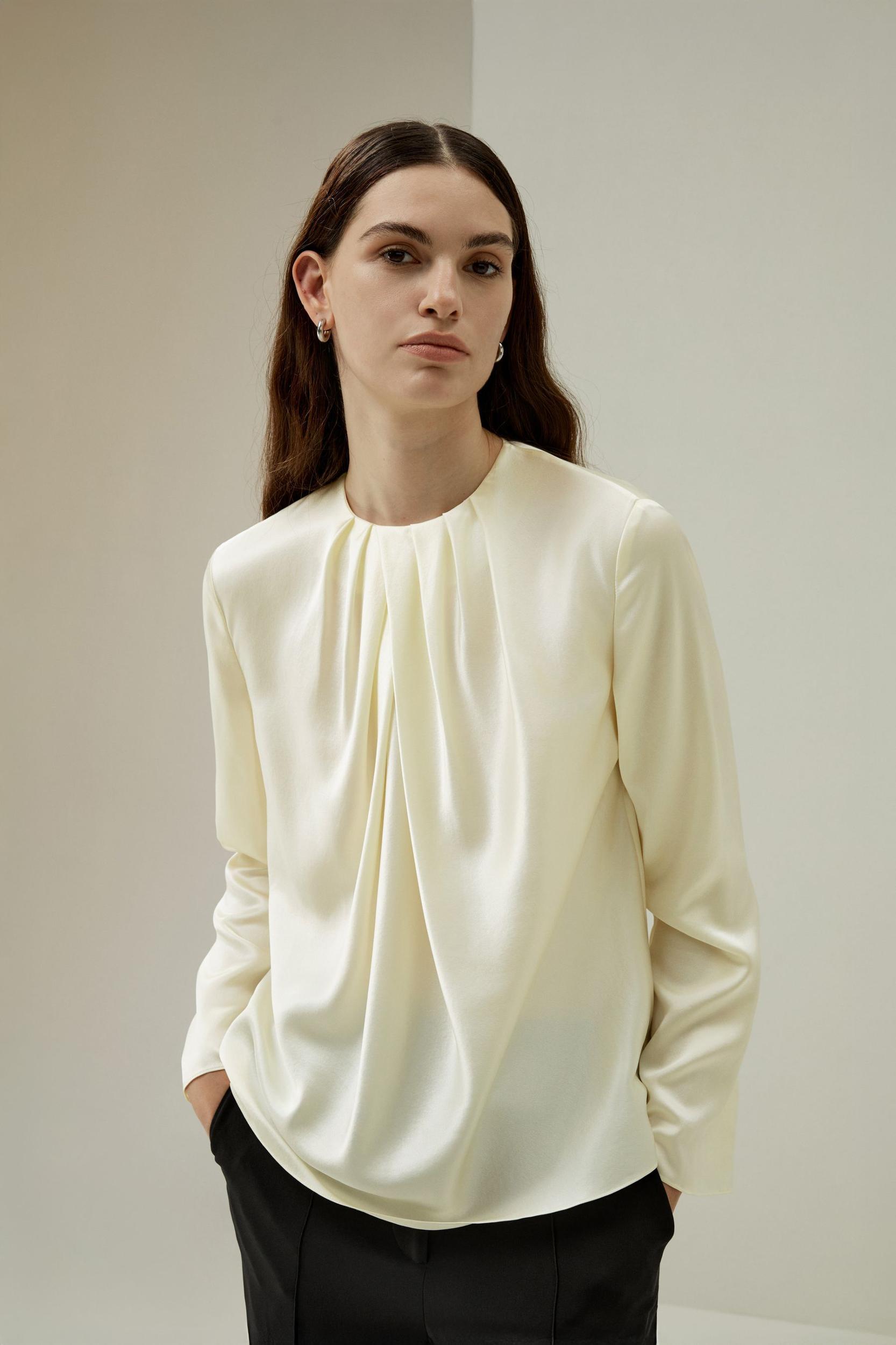 Silk Ruched-Neck Top Product Image