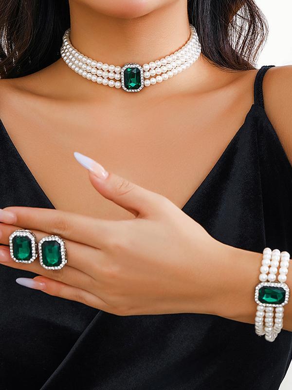 Geometric Layered Rhine Stones Bracelet Accessories + Necklaces Accessories + Earrings Accessories Product Image