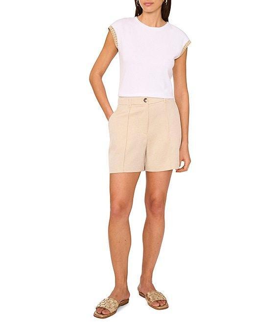 Vince Camuto Knit Crew Neck Cap Sleeve Metallic Trim Tee Product Image
