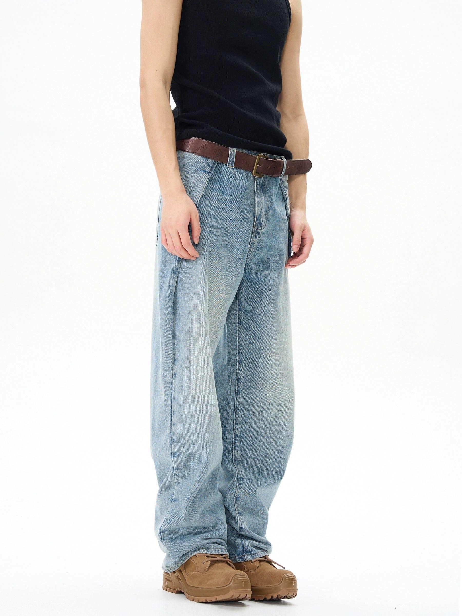 RT No. 12151 BLUE PLEATED DENIM JEANS Product Image