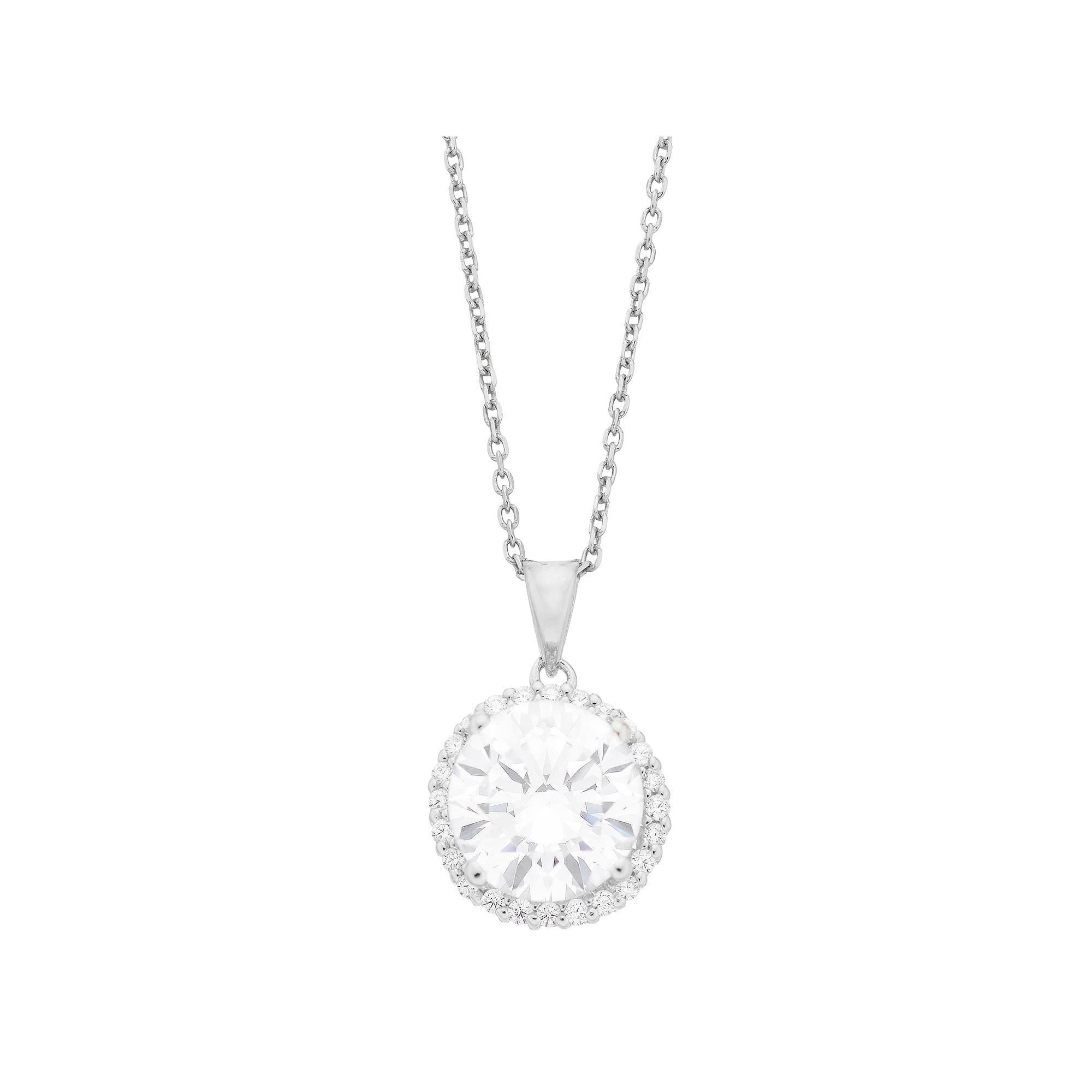 Sterling Silver Cubic Zirconia Halo Pendant Necklace, Women's, Size: 18" Product Image