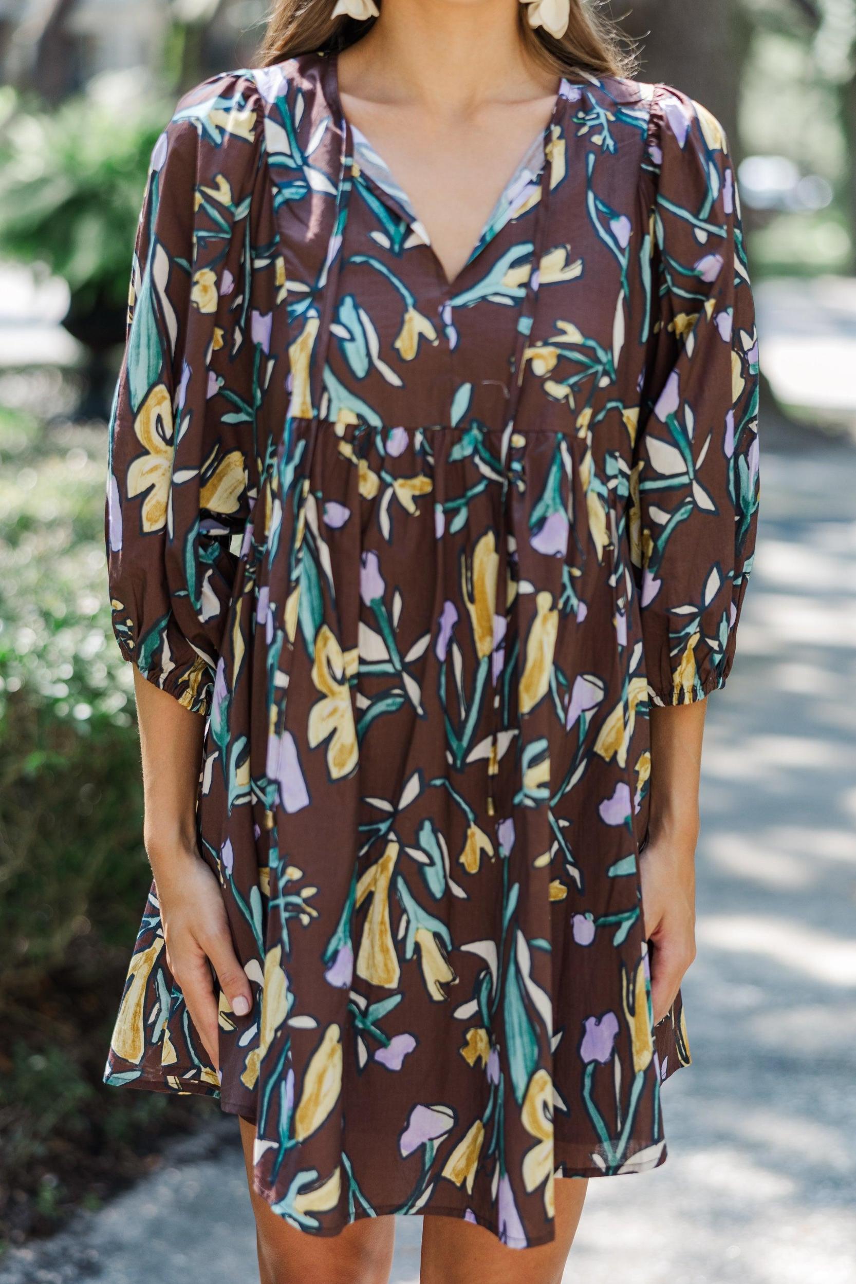 Talk It Through Espresso Floral Dress Female Product Image