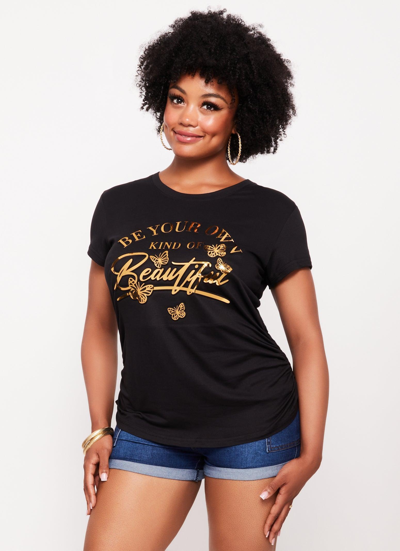 Womens Plus Size Beautiful 3D Foil Graphic Tee Product Image
