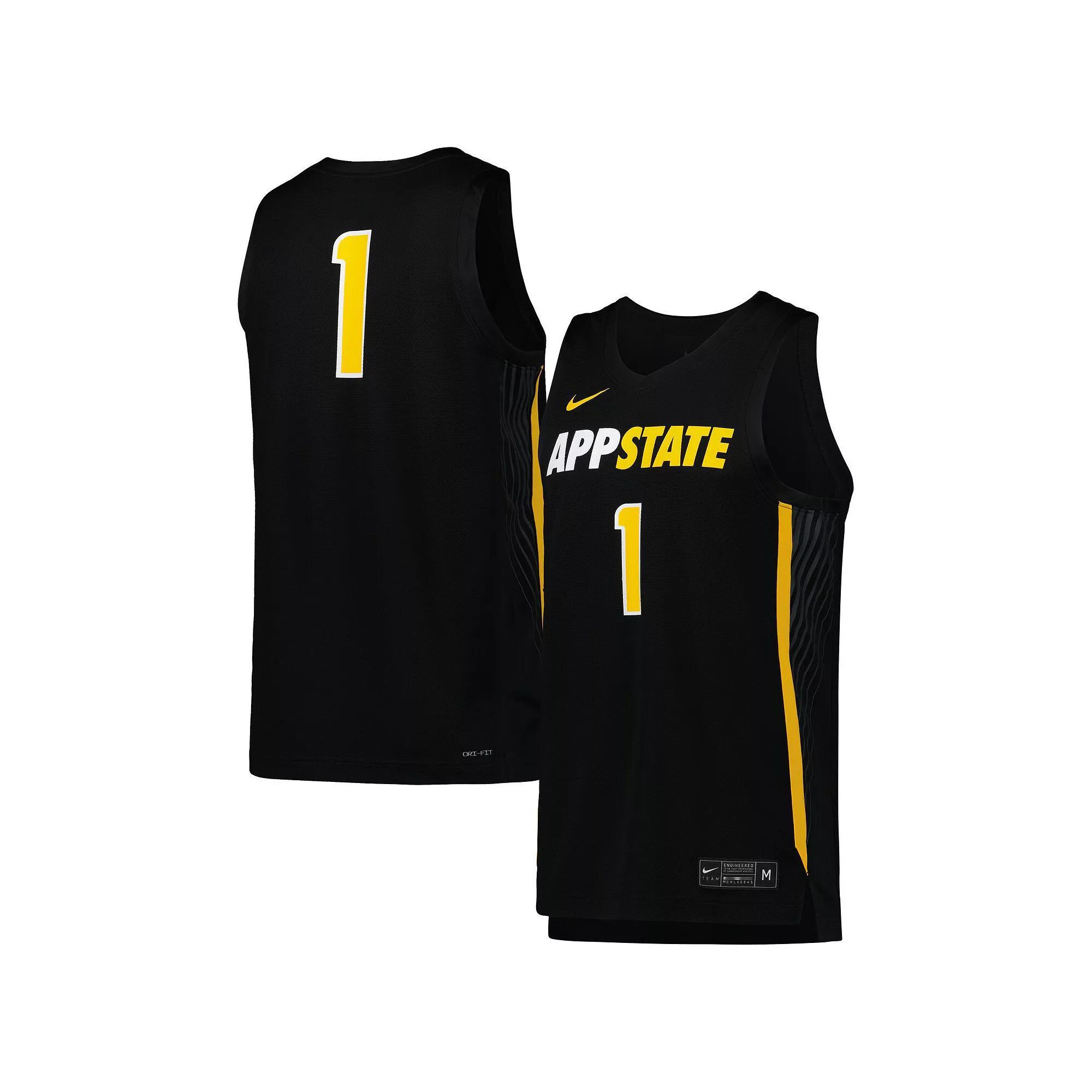 Men's Nike #1 Black Appalachian State Mountaineers Replica Basketball Jersey, Size: Medium, App Black Product Image