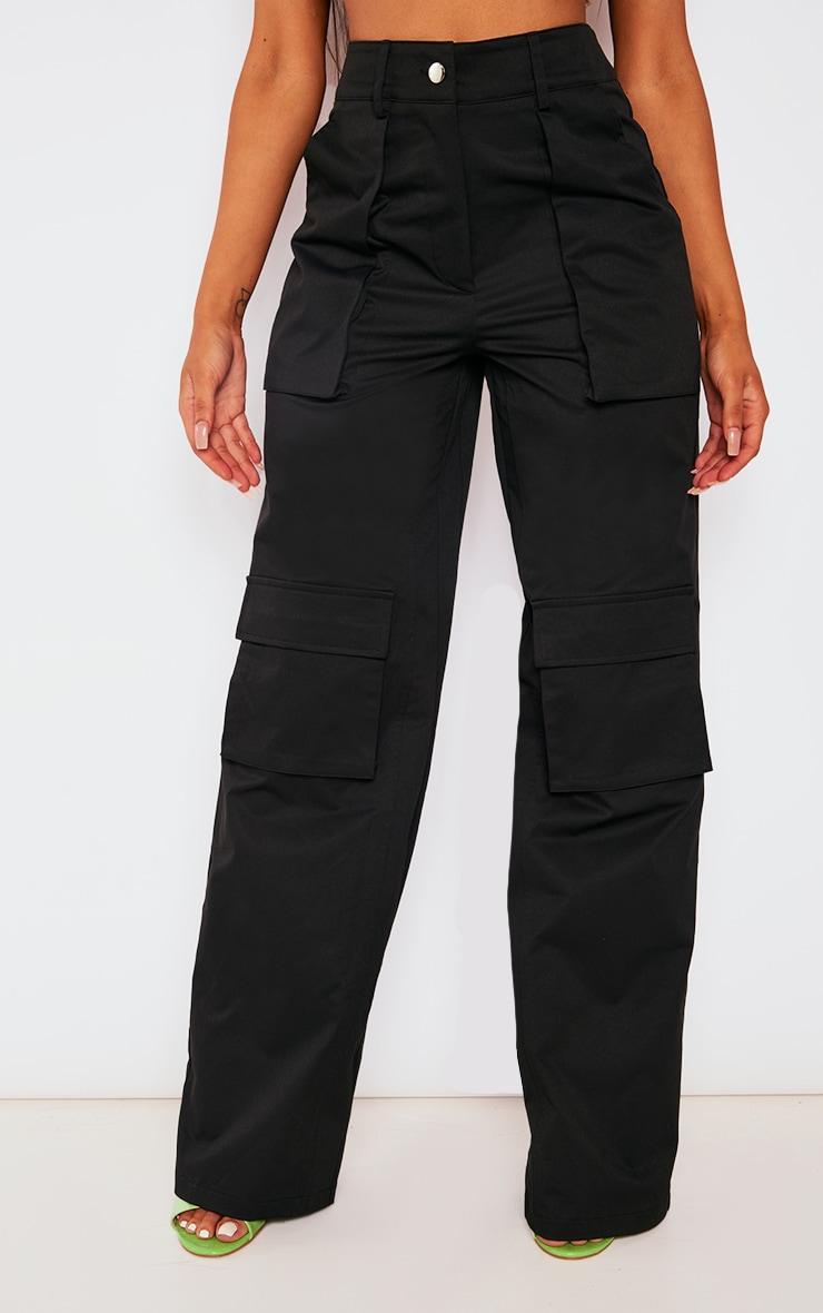Black Twill Pocket Detail High Waist Cargo Pants Product Image