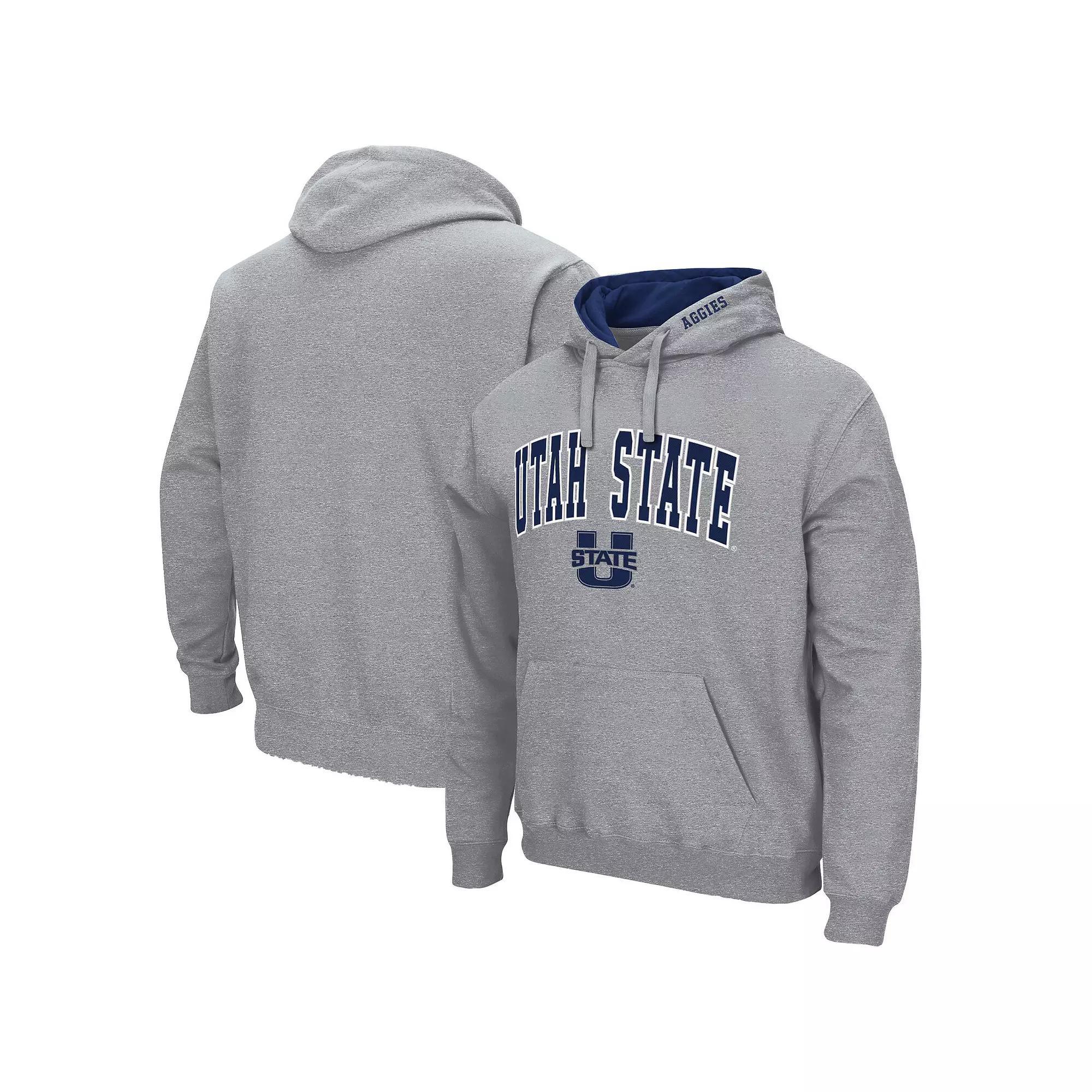 Men's Colosseum Heathered Gray Utah State Aggies Arch and Logo Pullover Hoodie, Size: Small, Uts Grey Product Image