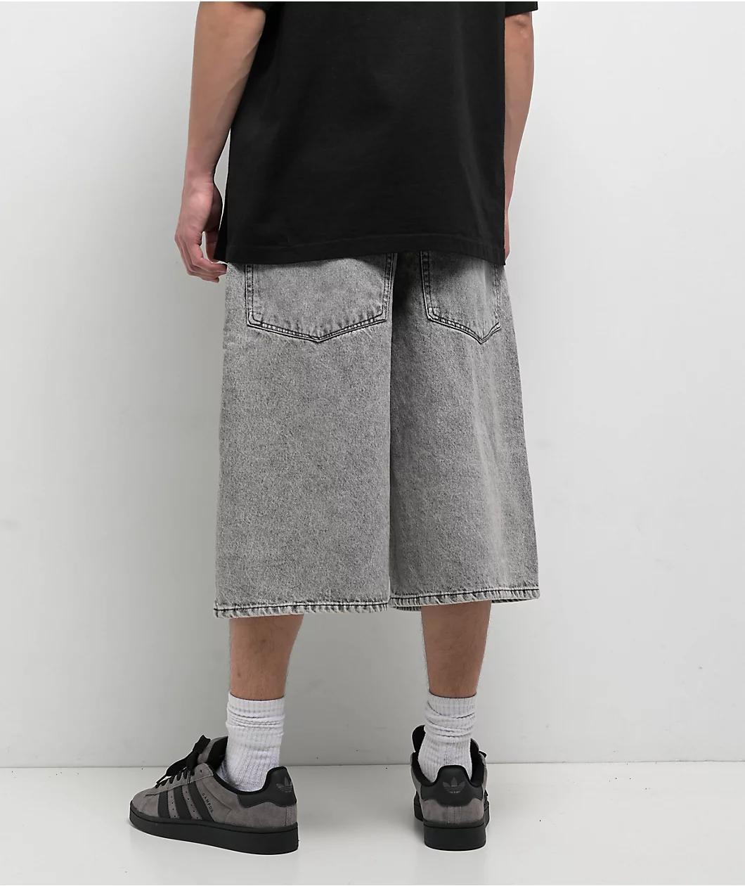 Empyre Scramble Ultra Wide Grey Wash Denim Skate Shorts Product Image