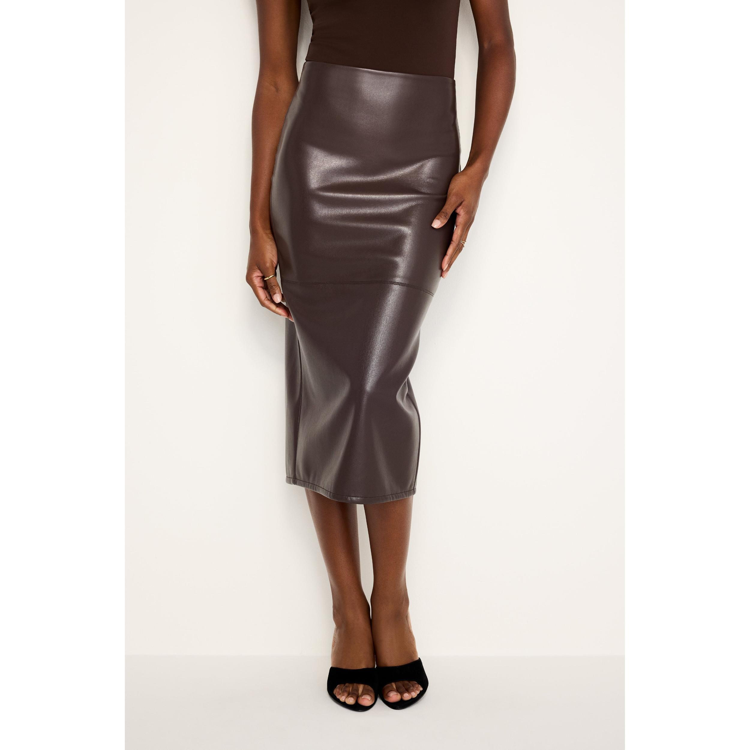 Womens Vegan Leather Midi Skirt | | Good American by Khlo Kardashian Product Image