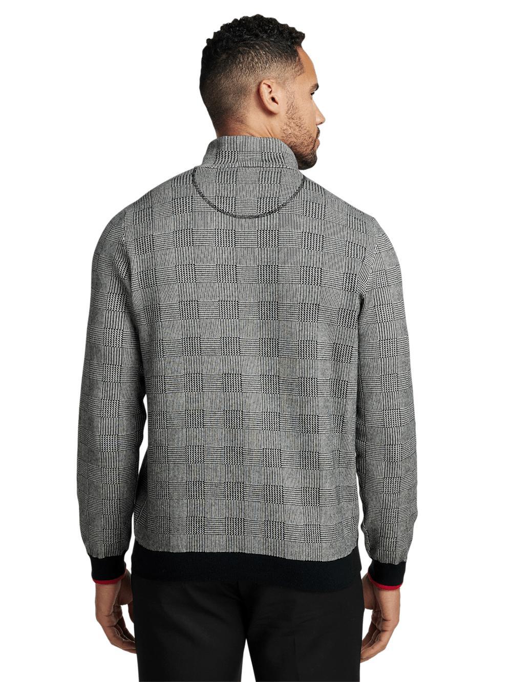 Cotton Quarter Zip Mock Neck Sweater - Black/white Glen Plaid Product Image