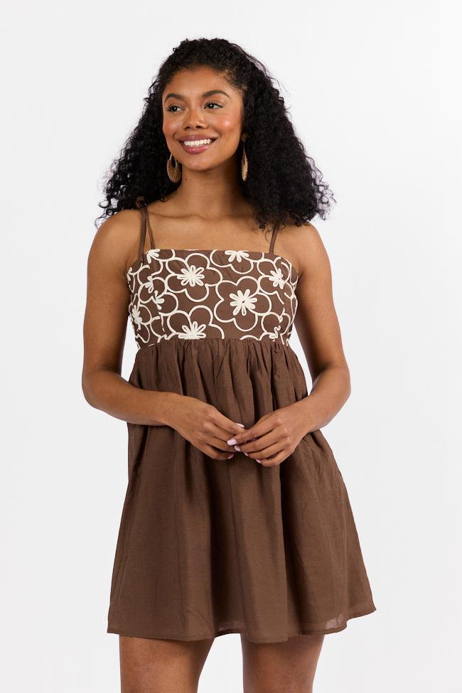 Blooming Confidence Brown Embroidered Floral Dress SALE Product Image