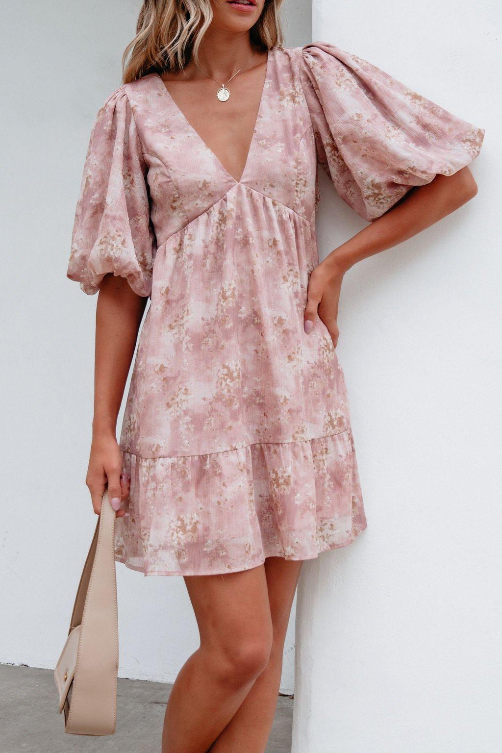 Blush Floral Print Mini Dress - FINAL SALE Product Image