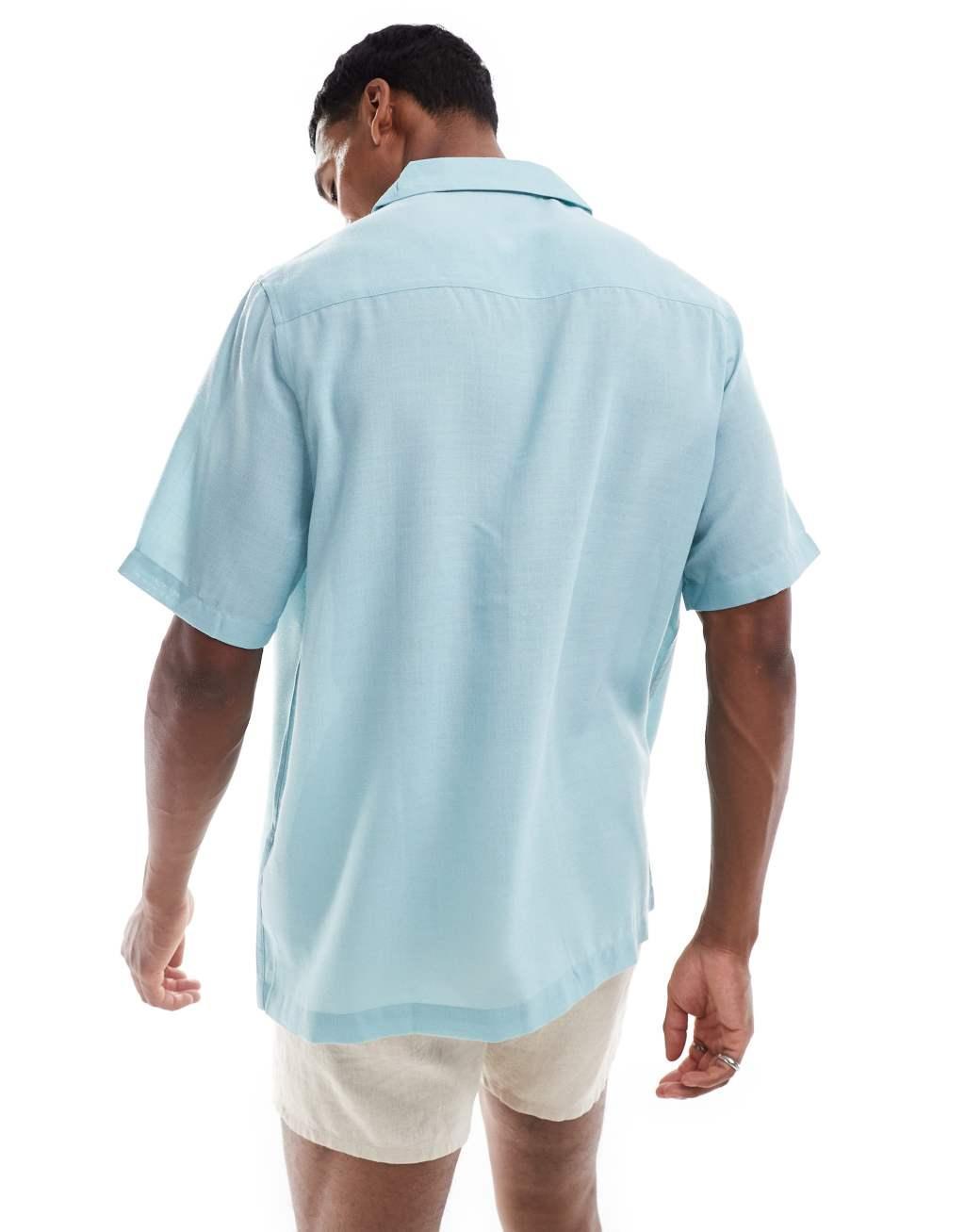 ASOS DESIGN relaxed revere shirt with utility pockets in dusty blue  Product Image