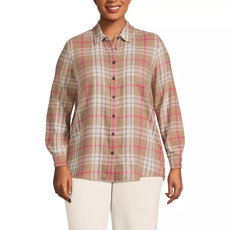 Plus Size Lands' End Plaid Boyfriend Flannel Shirt, Women's, Size: 2XL, Ivory Blue Plaid Product Image